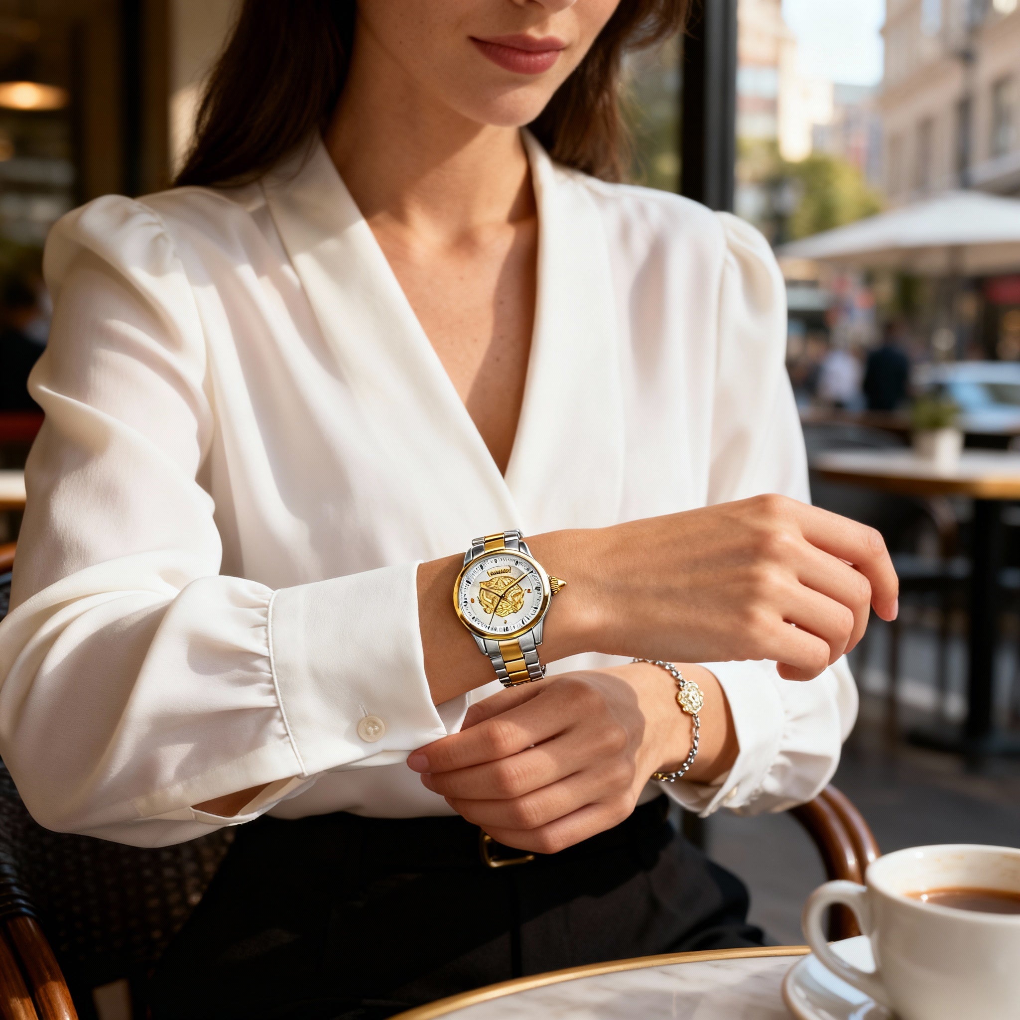 Just Cavalli Women's Two Tone Silver & Gold Stainless Steel Round Case & Bracelet Quartz Watch 30mm, Photo 4