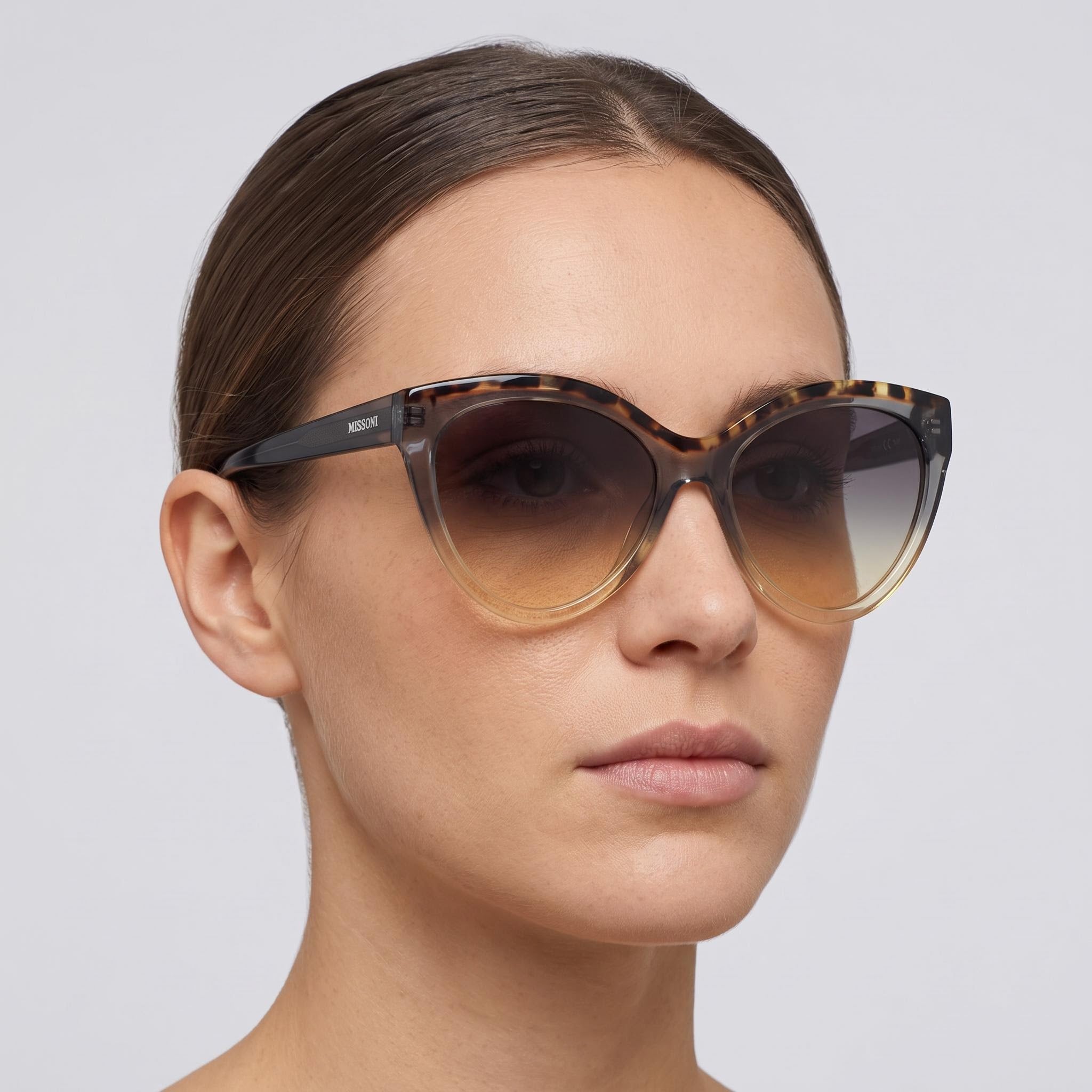 Missoni Modern Women's Cat Eye Acetate UV Protection Transparent Faded Tortoise Grey Ochre Sunglasses 57mm, Photo 5
