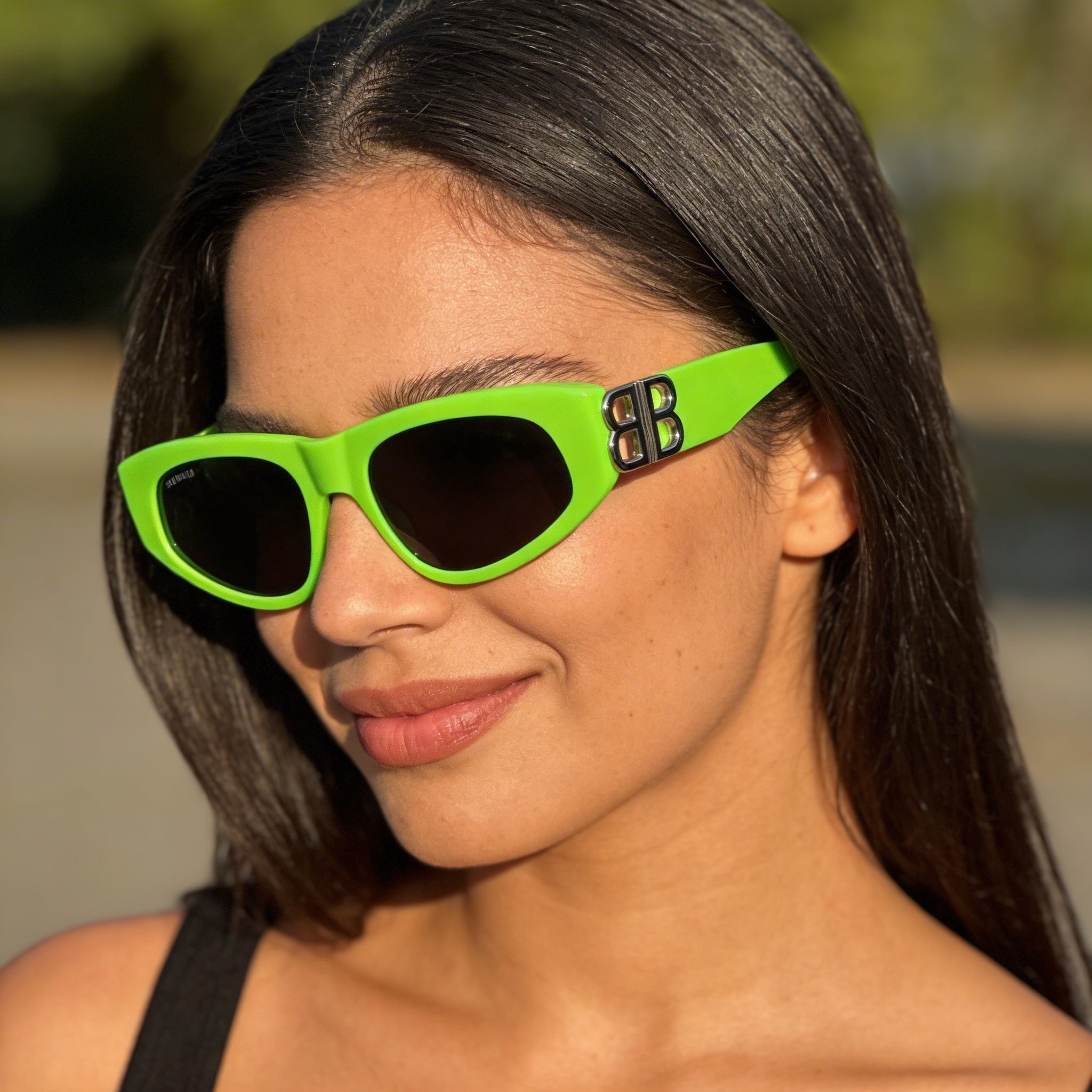 Balenciaga Cat Eye Women's Green Silver Grey Acetate Sunglasses 53mm, Photo 4