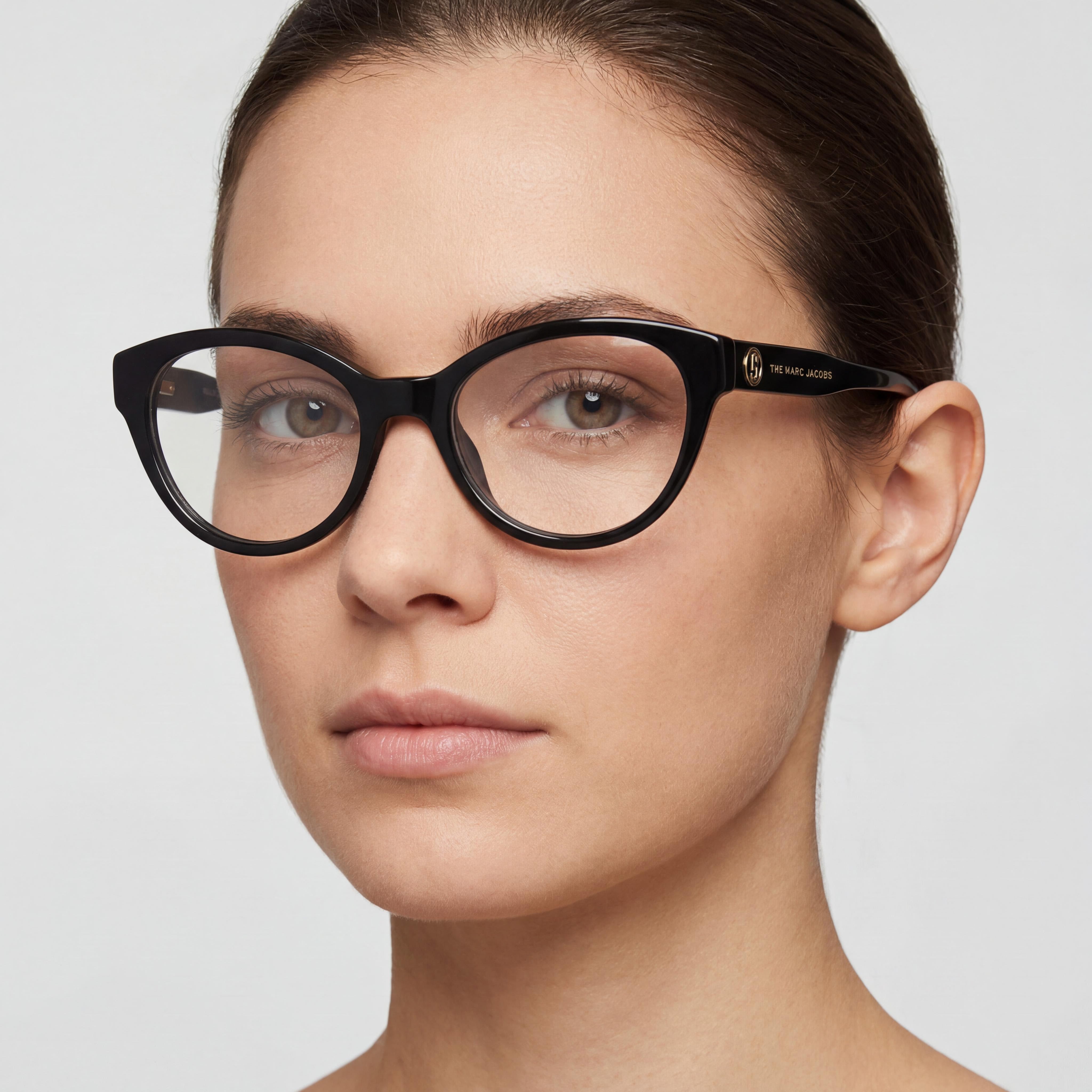 Marc Jacobs Classic Women's Eyewear with Black Acetate Frame and Black Polycarbonate Lenses, 52mm Lens Width, Photo 2
