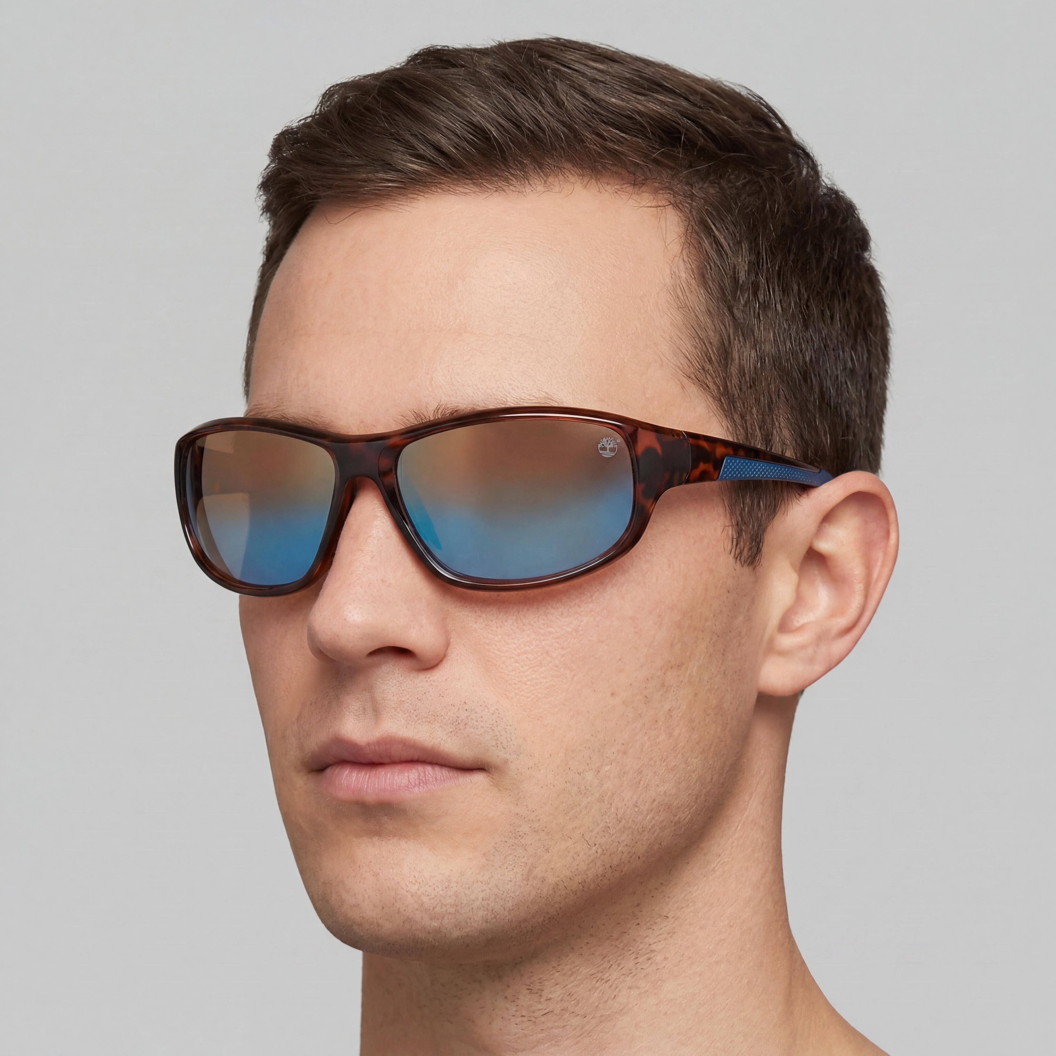 Timberland Men's Rectangle Wrap Plastic Frame & Lens Polarized UV Protection Sunglasses - Dark Havana Frame, Smoke Lens, 65mm, Photo 5
