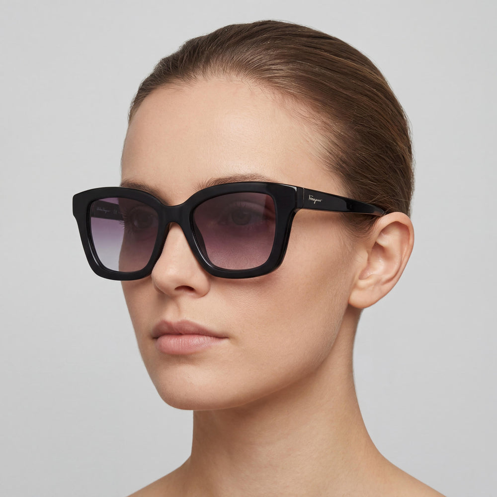 Salvatore Ferragamo SF955S Women's Square Plastic Black Gold Grey Gradient 100% UV Protected 53mm Sunglasses