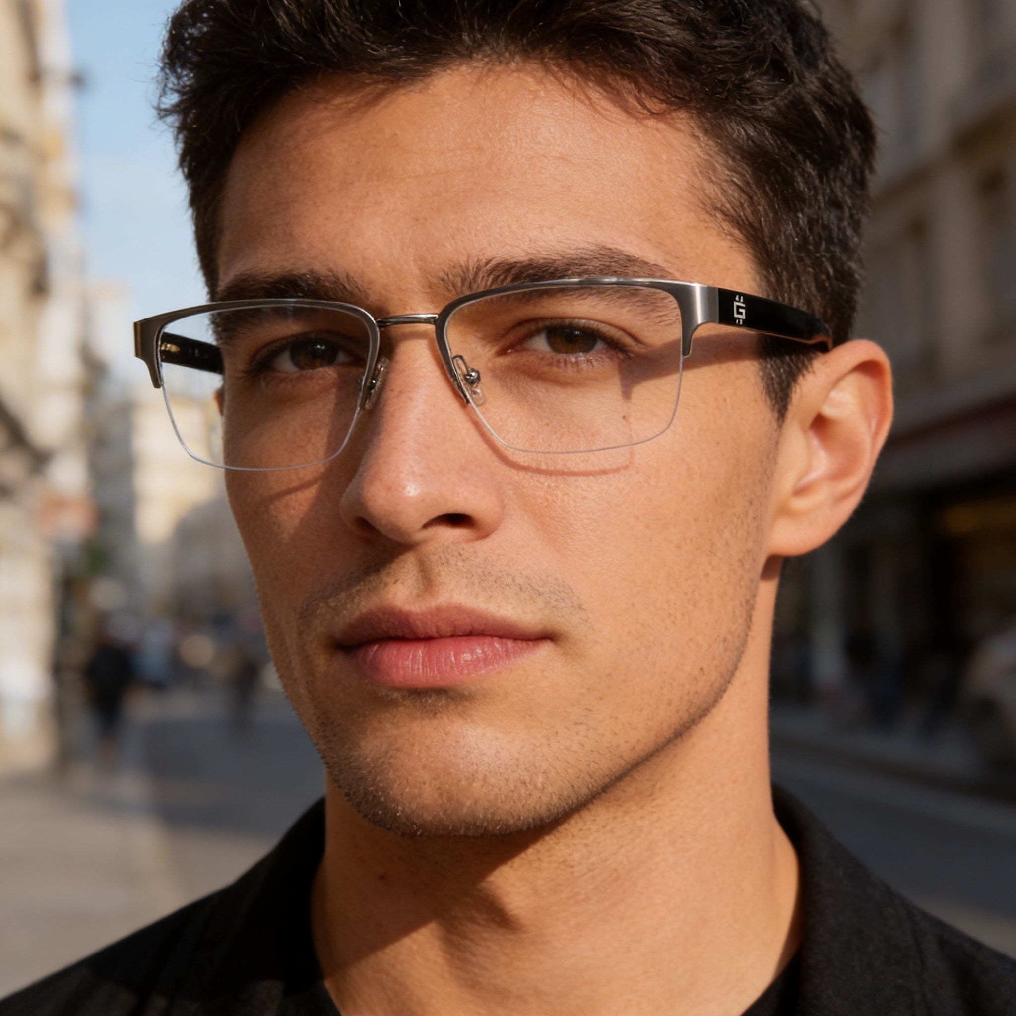 GUESS Gu50326 Gafas de metal para hombre con lentes de demostración - Rutenio claro mate negro brillante 53 mm, Photo 5