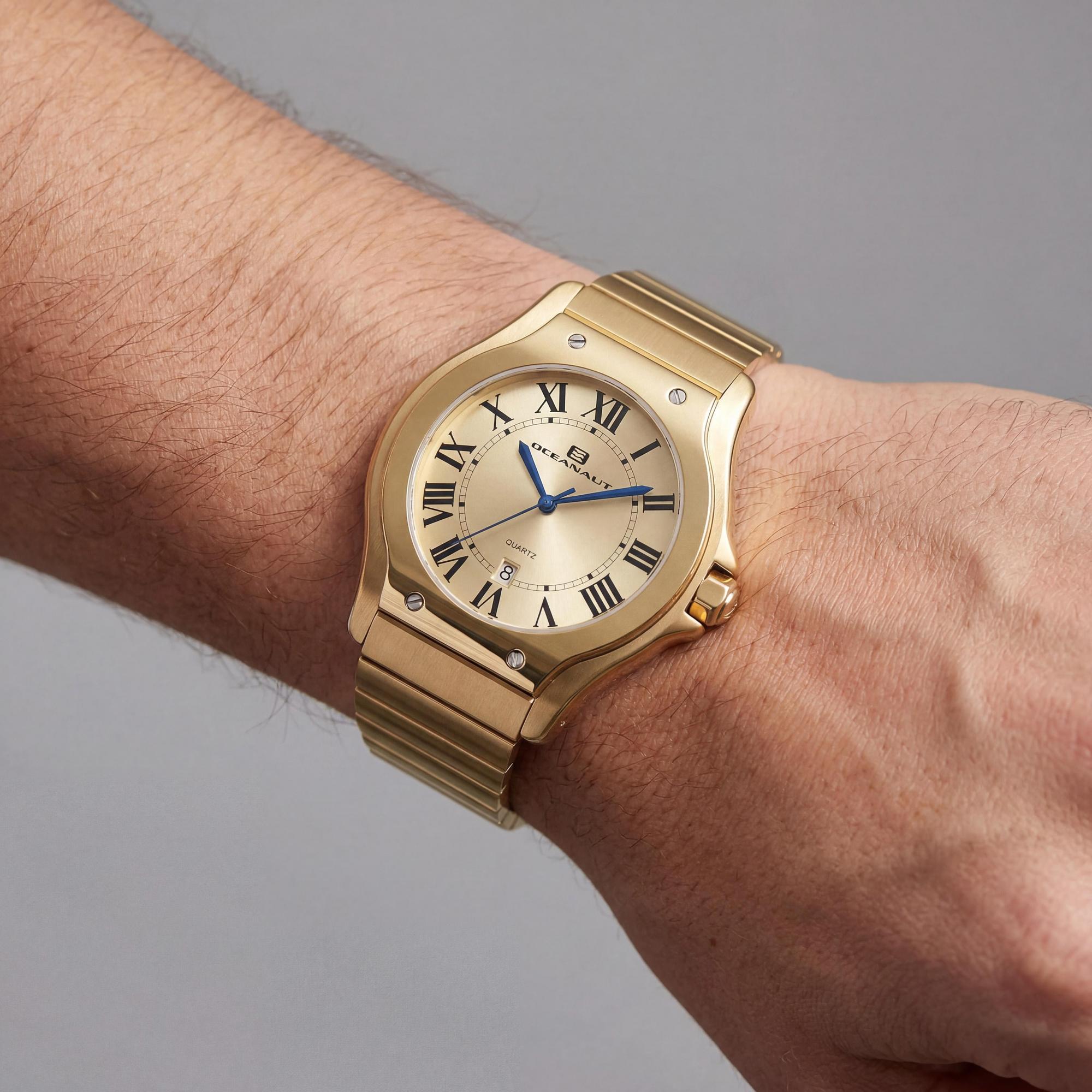 Reloj Oceanaut de acero inoxidable dorado para hombre, resistente al agua y con movimiento de cuarzo, cristal mineral resistente a arañazos., Photo 3
