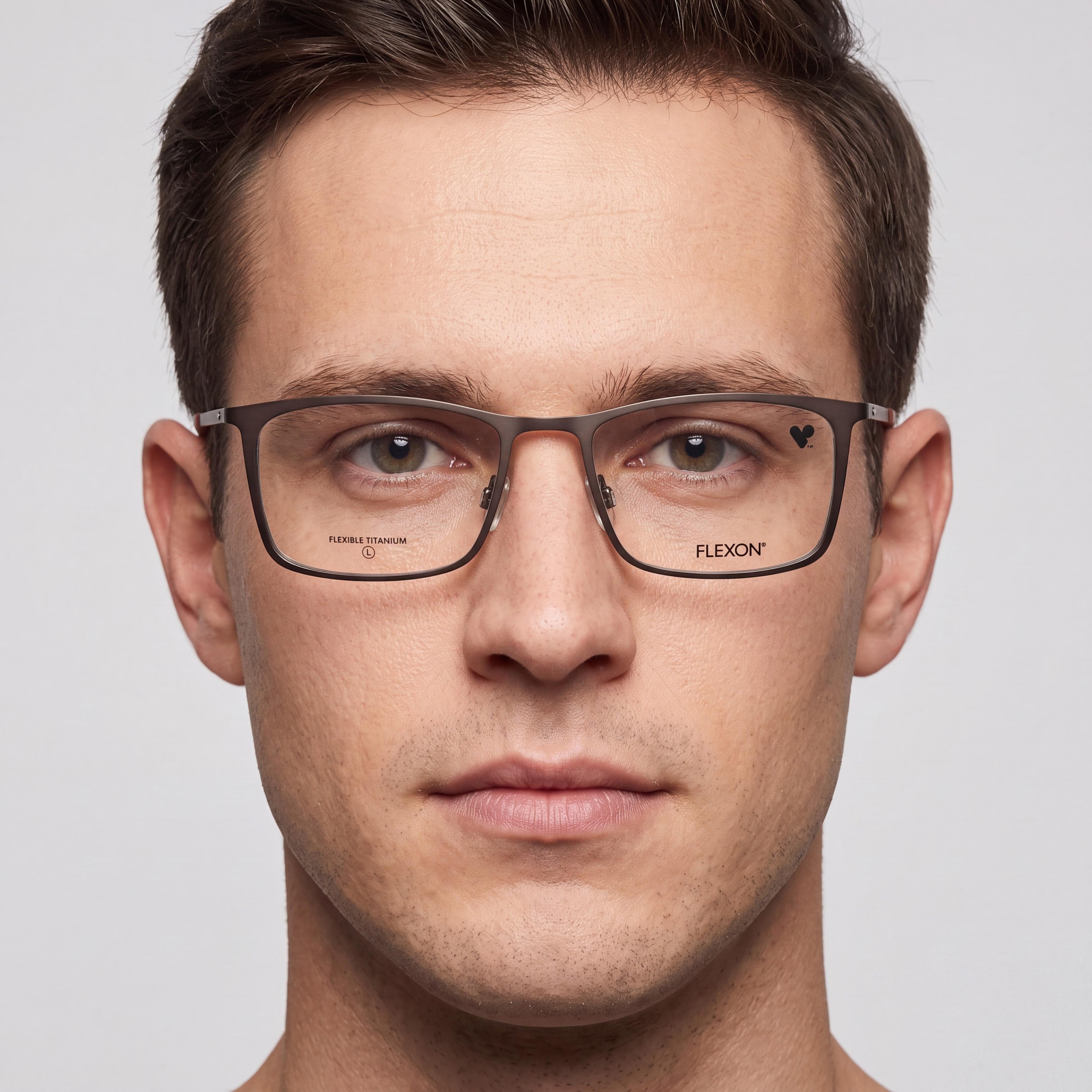 Flexon Men's Eyeglass Frames with Clear Demo Lenses, Ready for Custom Prescription, in Matte Gunmetal Sepia, Photo 4
