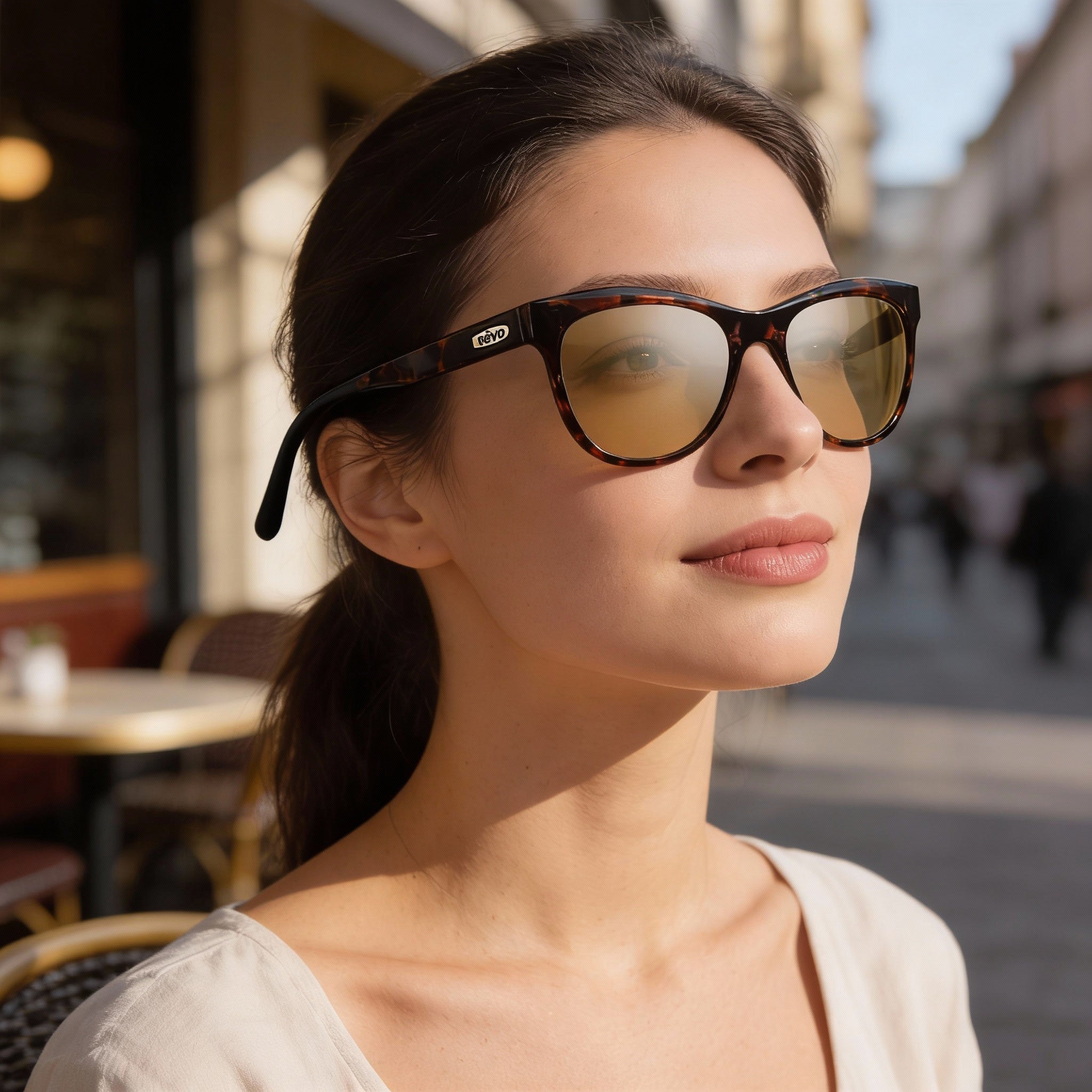 Gafas de sol polarizadas Revo Re 1069 Leigh Cat Eye para mujer, con montura de carey y lentes color champán, 52 mm, Photo 6
