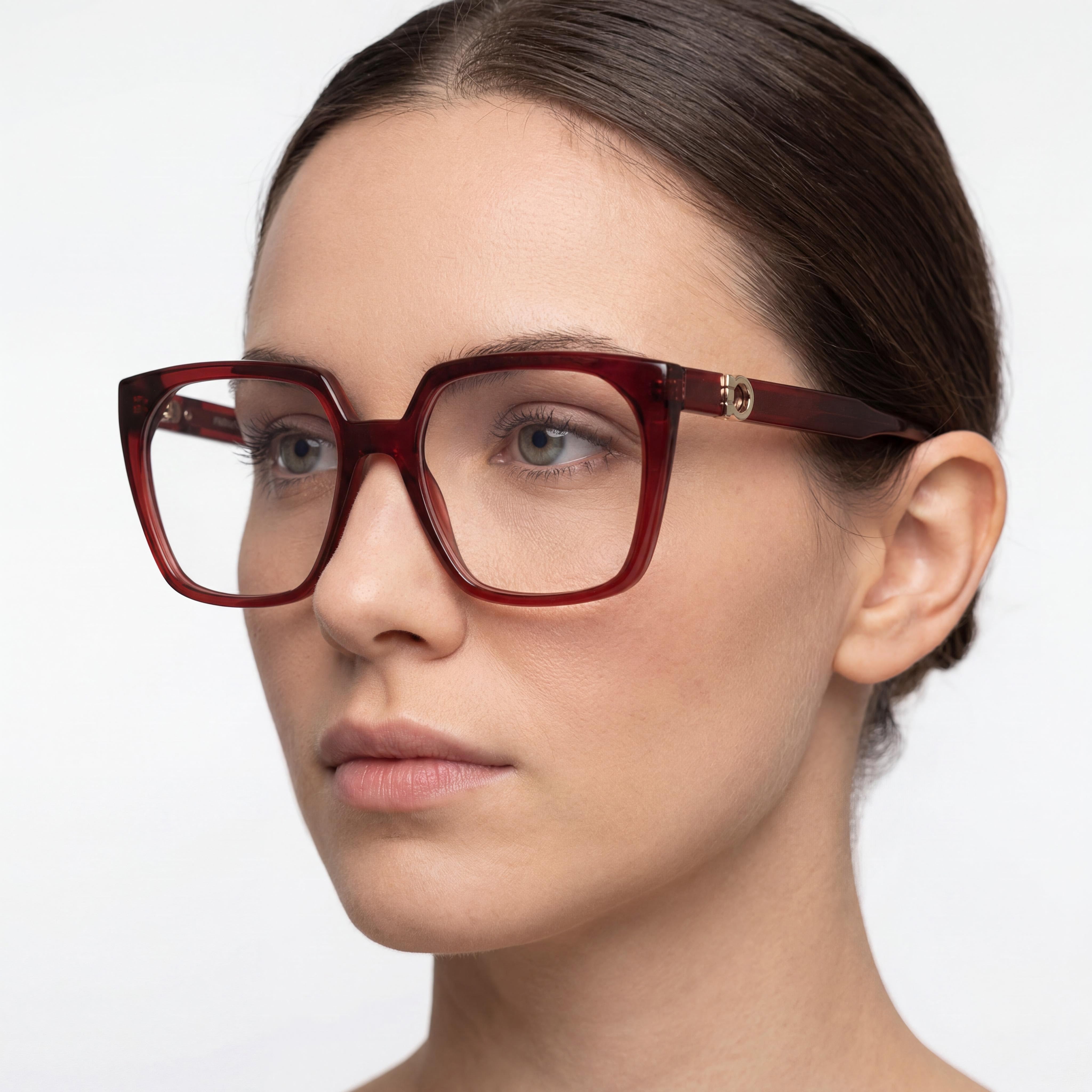 Ferragamo Casual Women's Transparent Burgundy Plastic Optical Prescription Eyeglasses Frame 55mm Lens Width, Photo 3