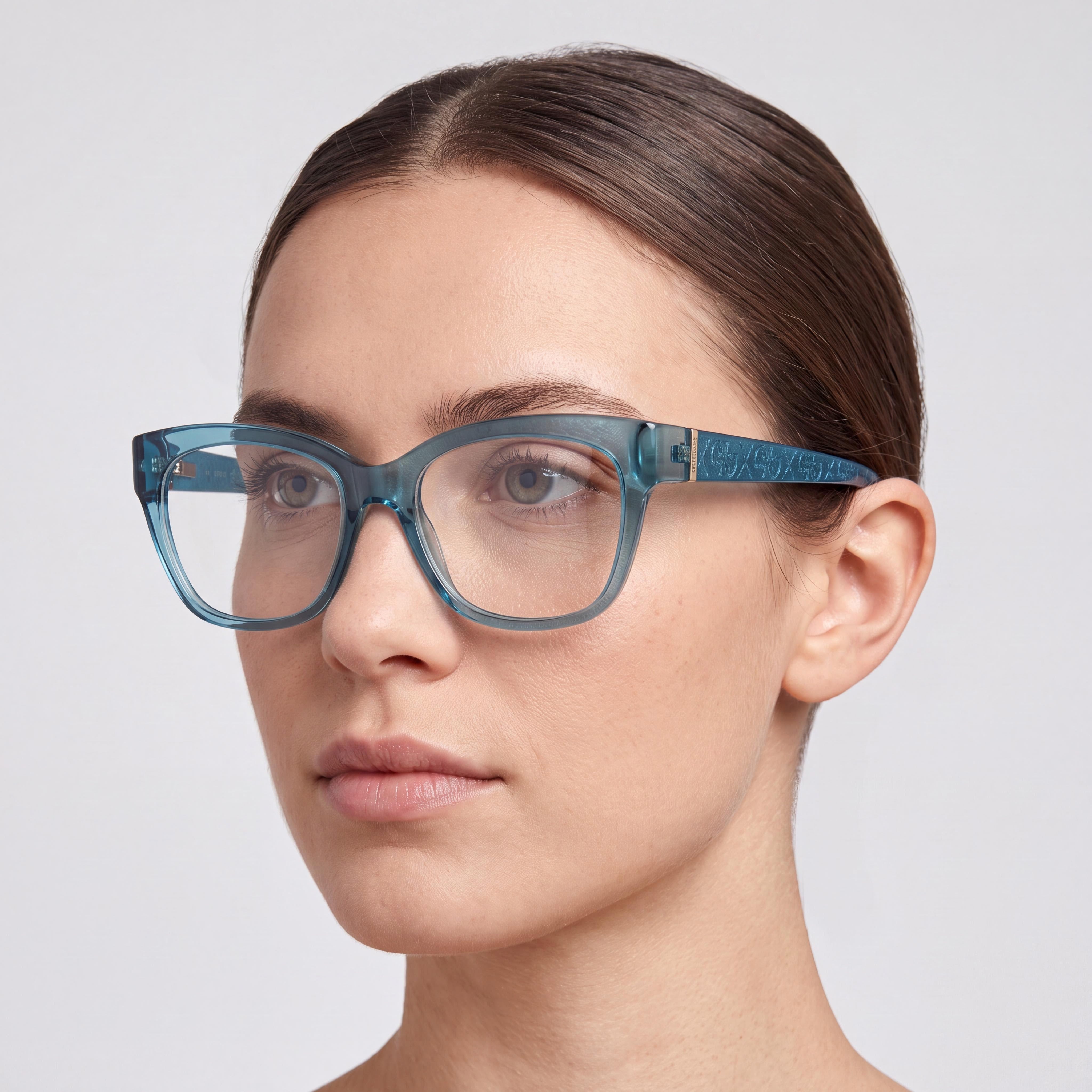 Guess Women's Gu50233 Eyeglasses Frames with Turquoise/Pearl Plastic Frame & Transparent Polycarbonate Lenses, 53mm, Photo 4