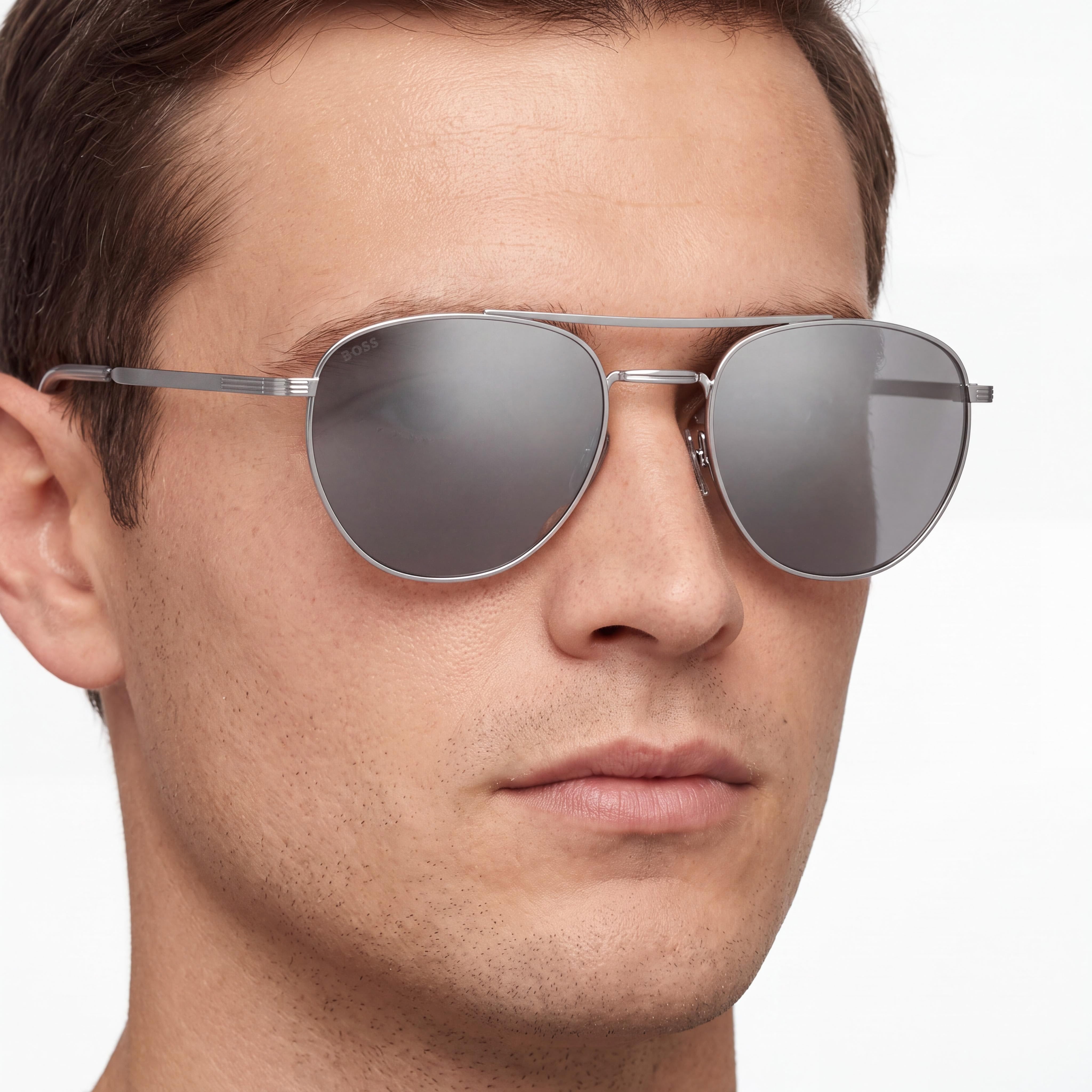 Hugo Boss 206808 Casual Men's Palladium Stainless Steel UV Protected Sunglasses with Silver Mirror Lenses 53mm, Photo 4