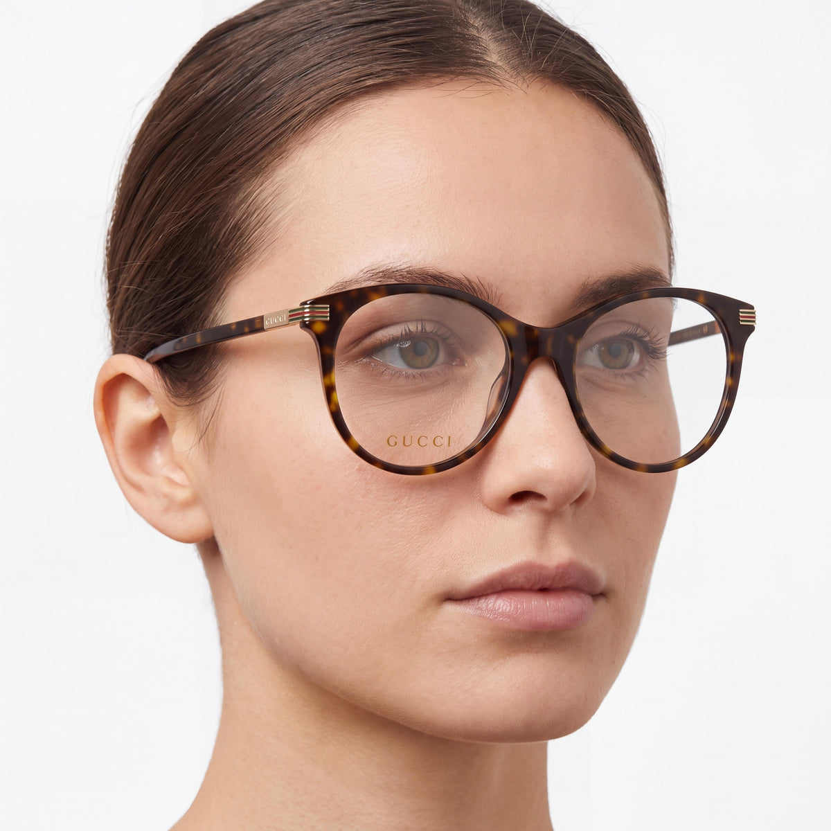 Gucci GG1450O Women's Full Rim Cat Eye Eyeglasses, Tortoise Eco-Acetate Frame, Clear Lenses, Size 53-18-140, Photo 4