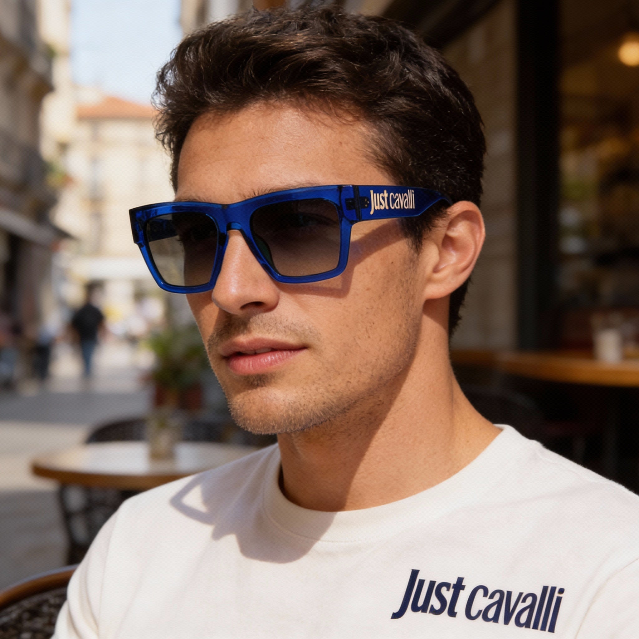 Just Cavalli Casual Injected Sunglasses for Men Transparent Blue Frame Smoke Gradient Lenses 54mm, Photo 4