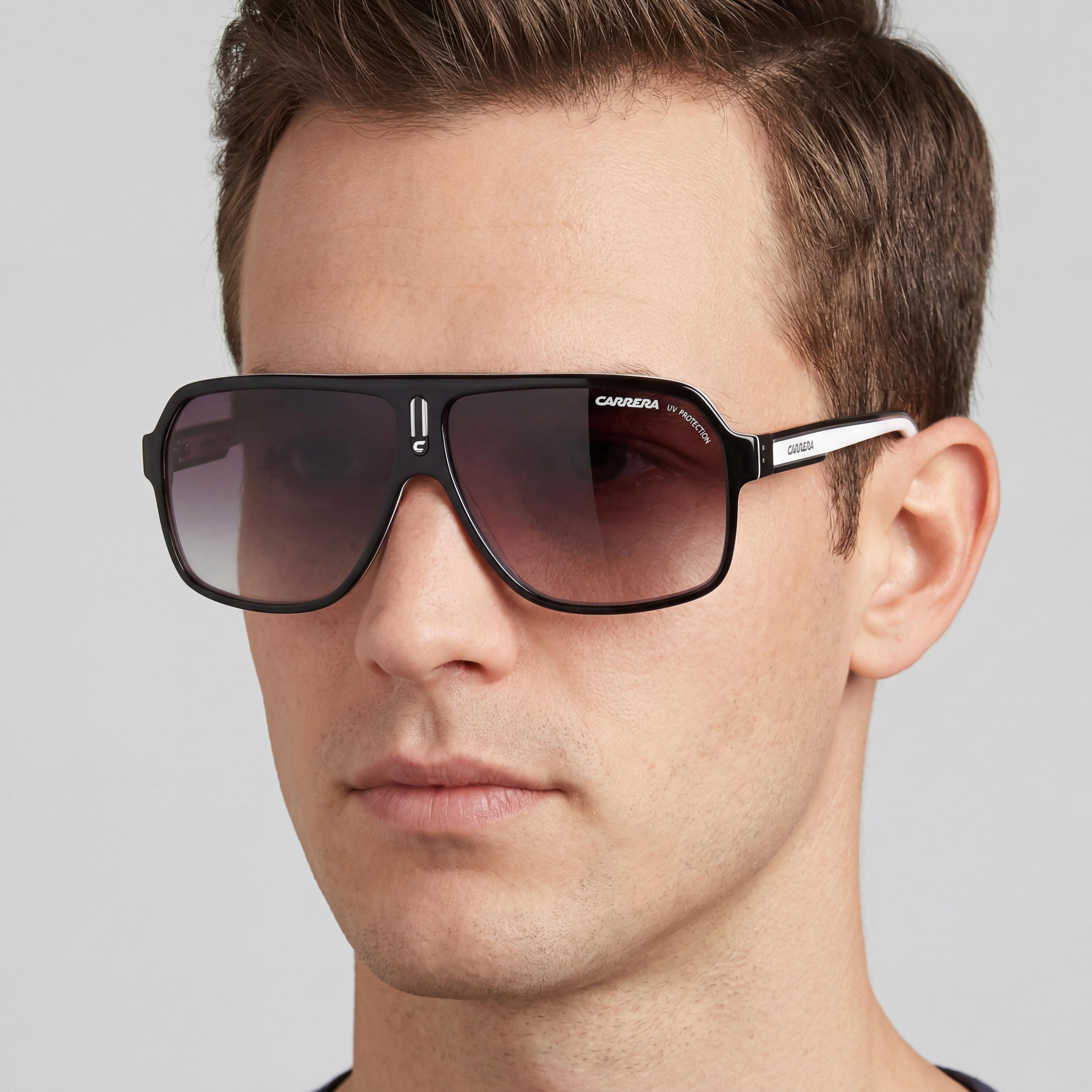 Carrera CARRERA 27 Men's Square Acetate Sunglasses Black Crystal White Grey Dark Grey Shaded Lenses 100% UV Protection 62mm, Photo 5