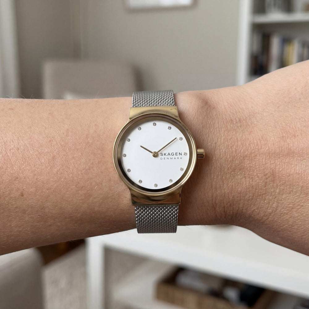 SKAGEN DENMARK Freja SKW2666 Women's Silver Tone and Gold Tone Stainless Steel Mesh Watch 26mm Case