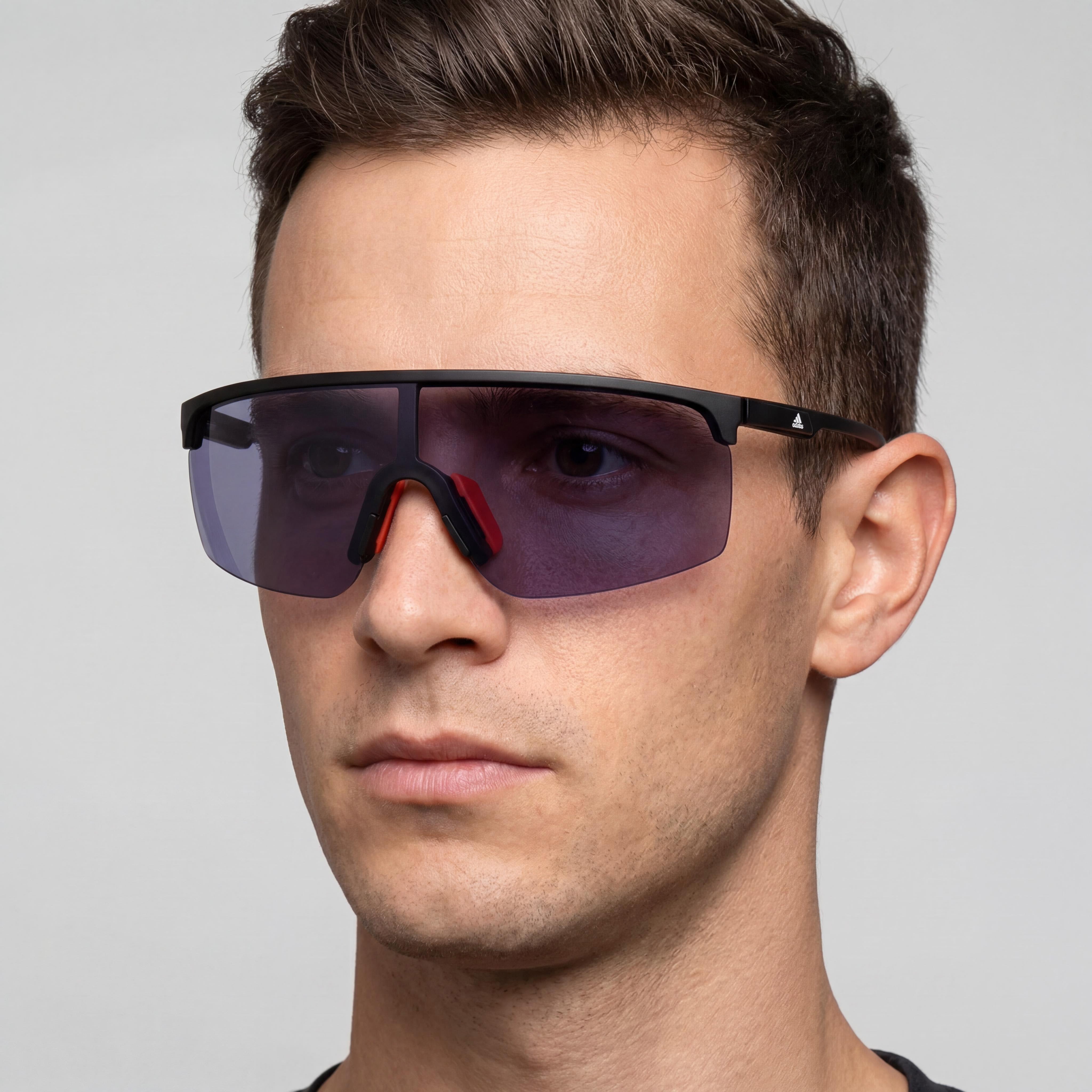 adidas SP0005 Men's Matte Black Smoke Plastic Mask Sunglasses, Light Purple Non-Polarized UV 400, Photo 5