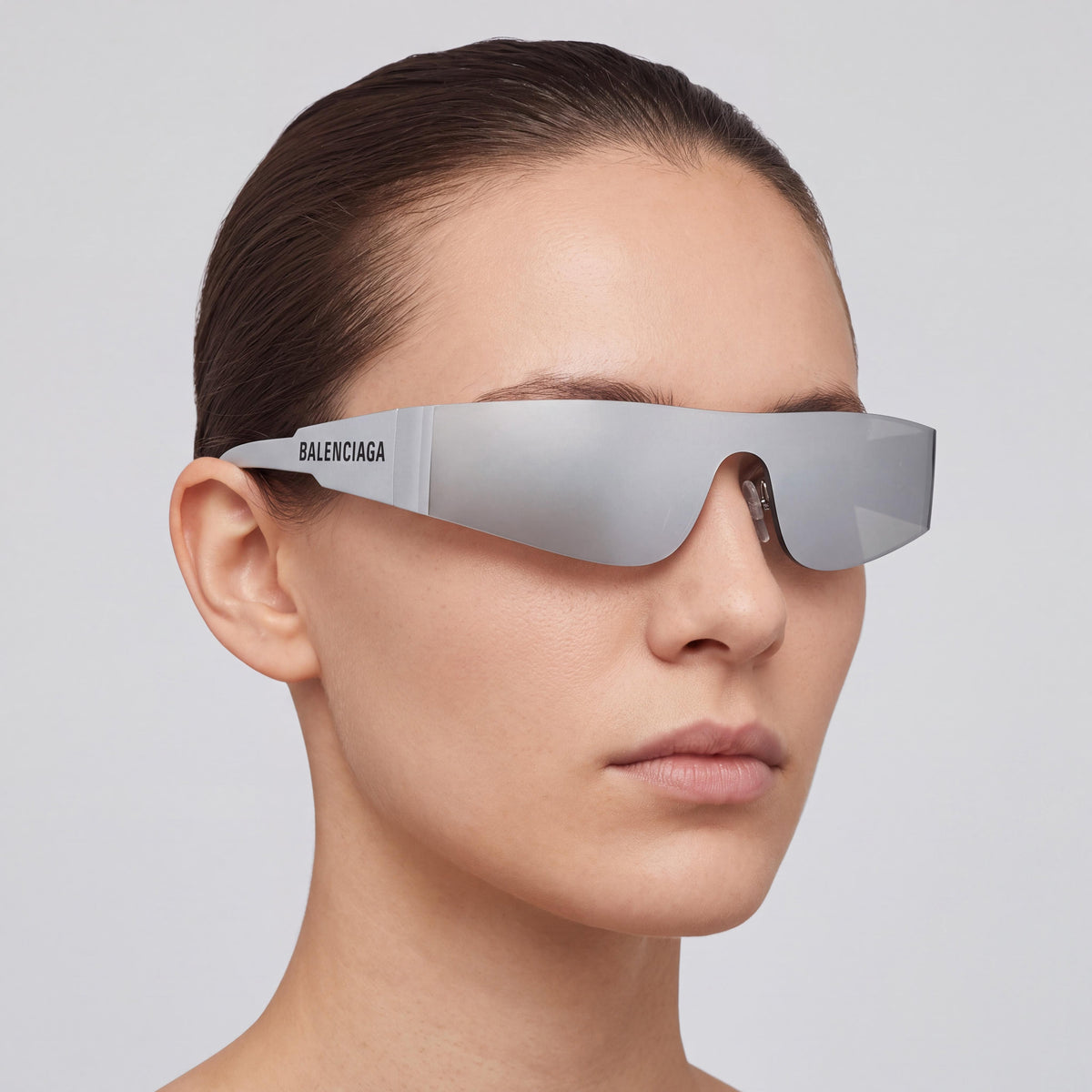 Balenciaga BB0041S-002 Unisex Silver Plastic Sunglasses with Silver Flash Mirror Lenses, UV Protection, Photo 3
