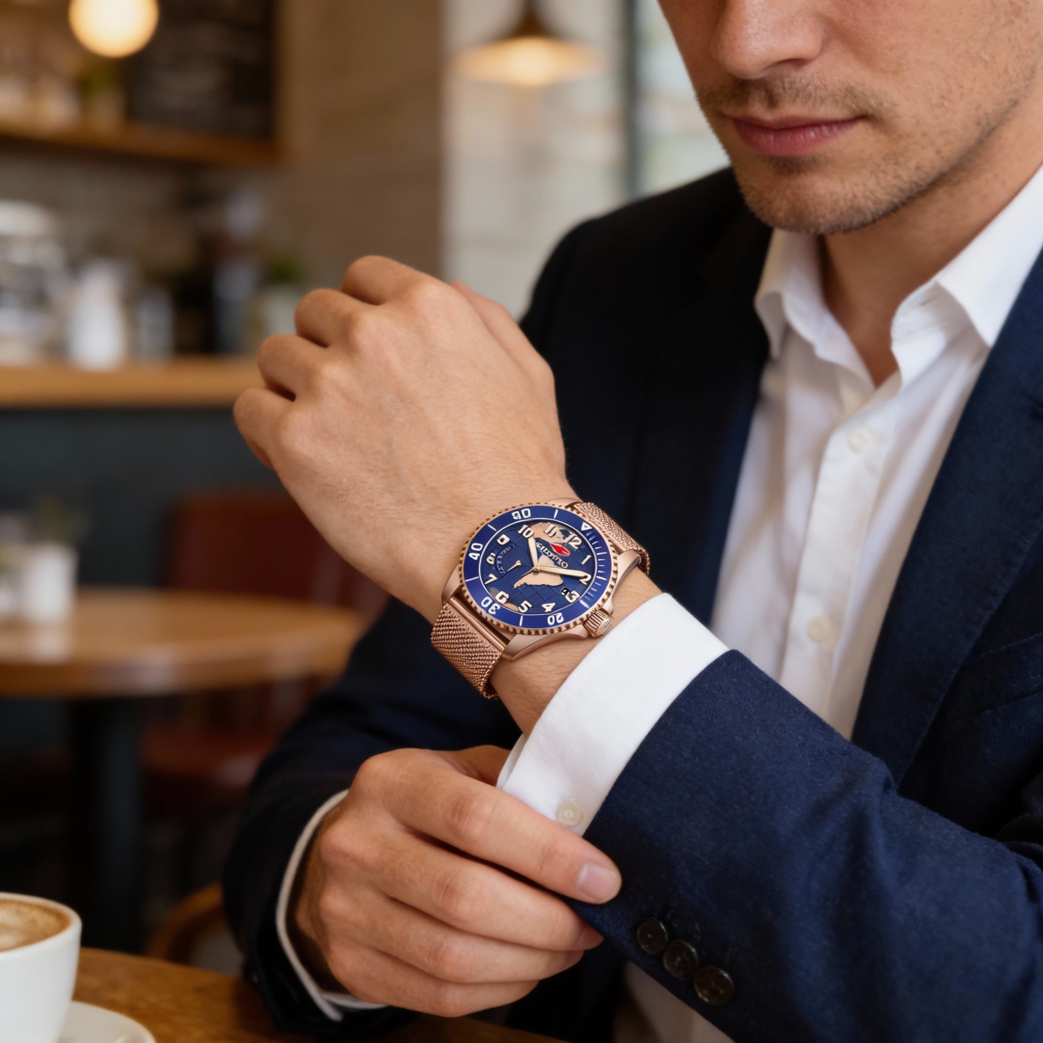 Reloj Seapro para hombre con movimiento de cuarzo, esfera azul, acero inoxidable, resistente al agua, Photo 4