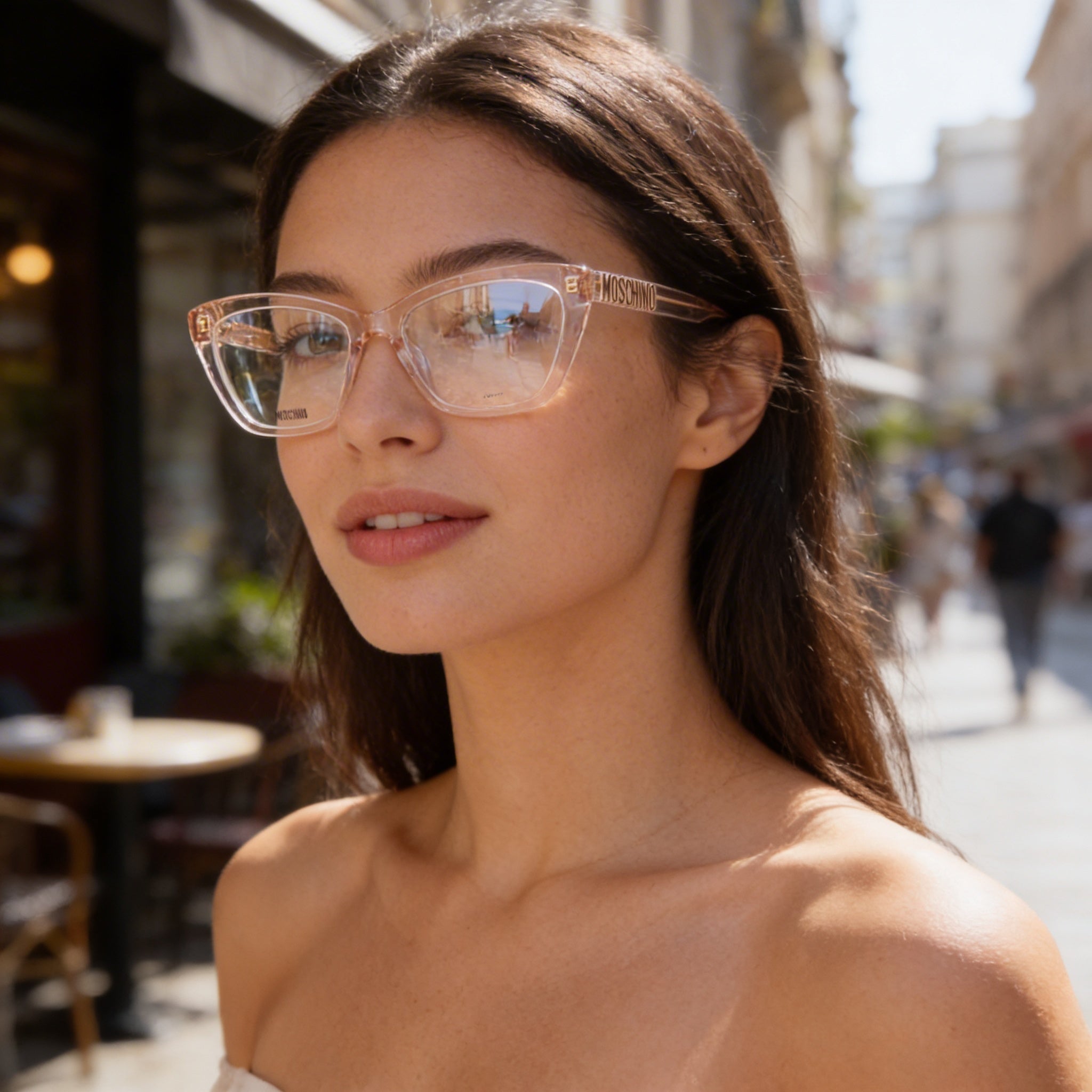Moschino Modern Women's Nude Acetate Frame Sunglasses with Polycarbonate Lenses, Size 52-17-140mm, Photo 6