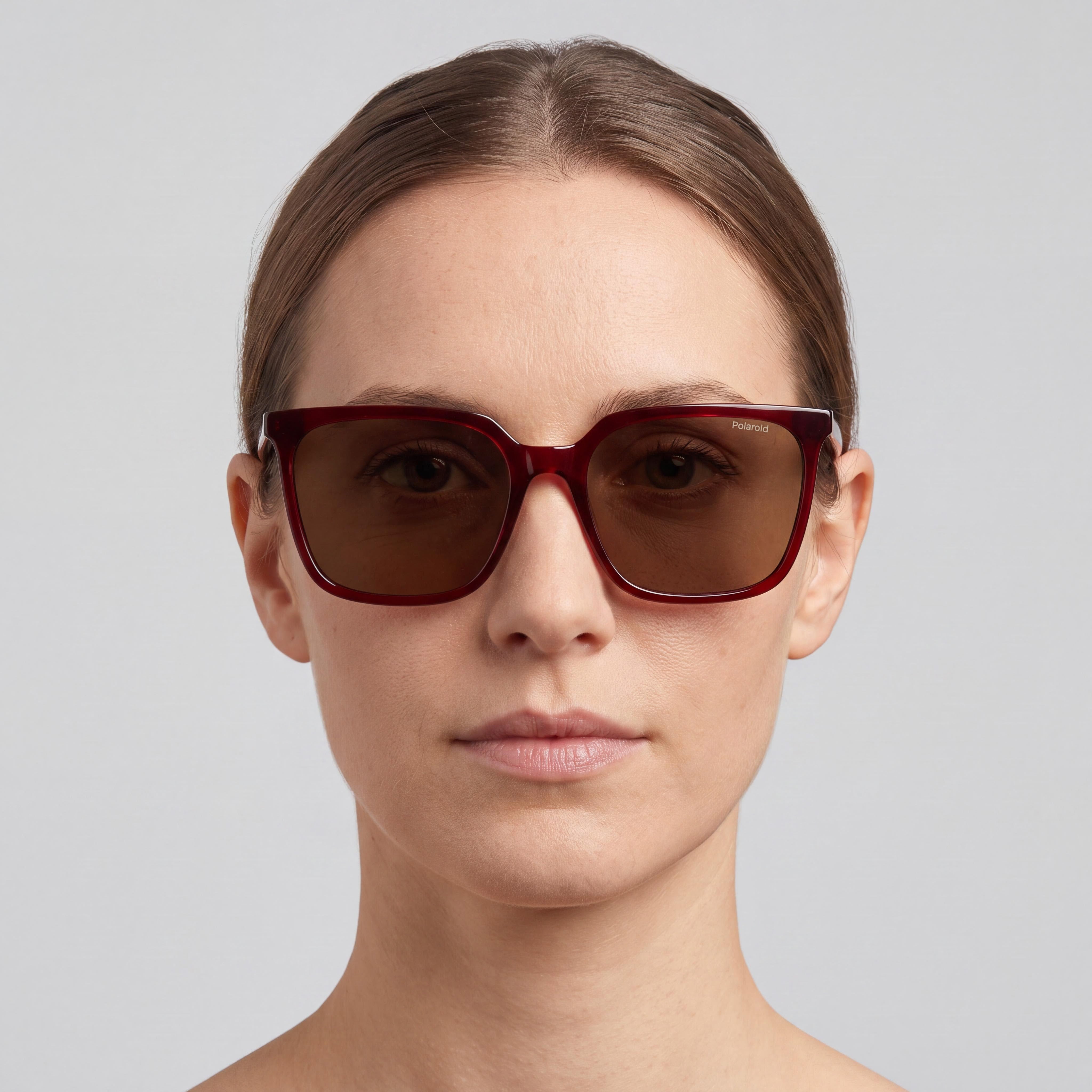Polaroid Pld 4163/S Rectangular Women's Sunglasses, Burgundy Polycarbonate Frame, Bronze Polarized Lenses, 55mm, Photo 4