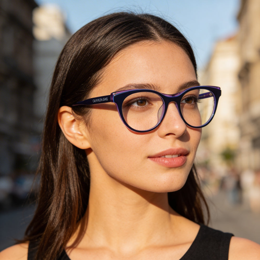 Gafas de sol unisex Calvin Klein Ckj19511 de acetato, polarizadas, color azul marino y morado, 51 mm