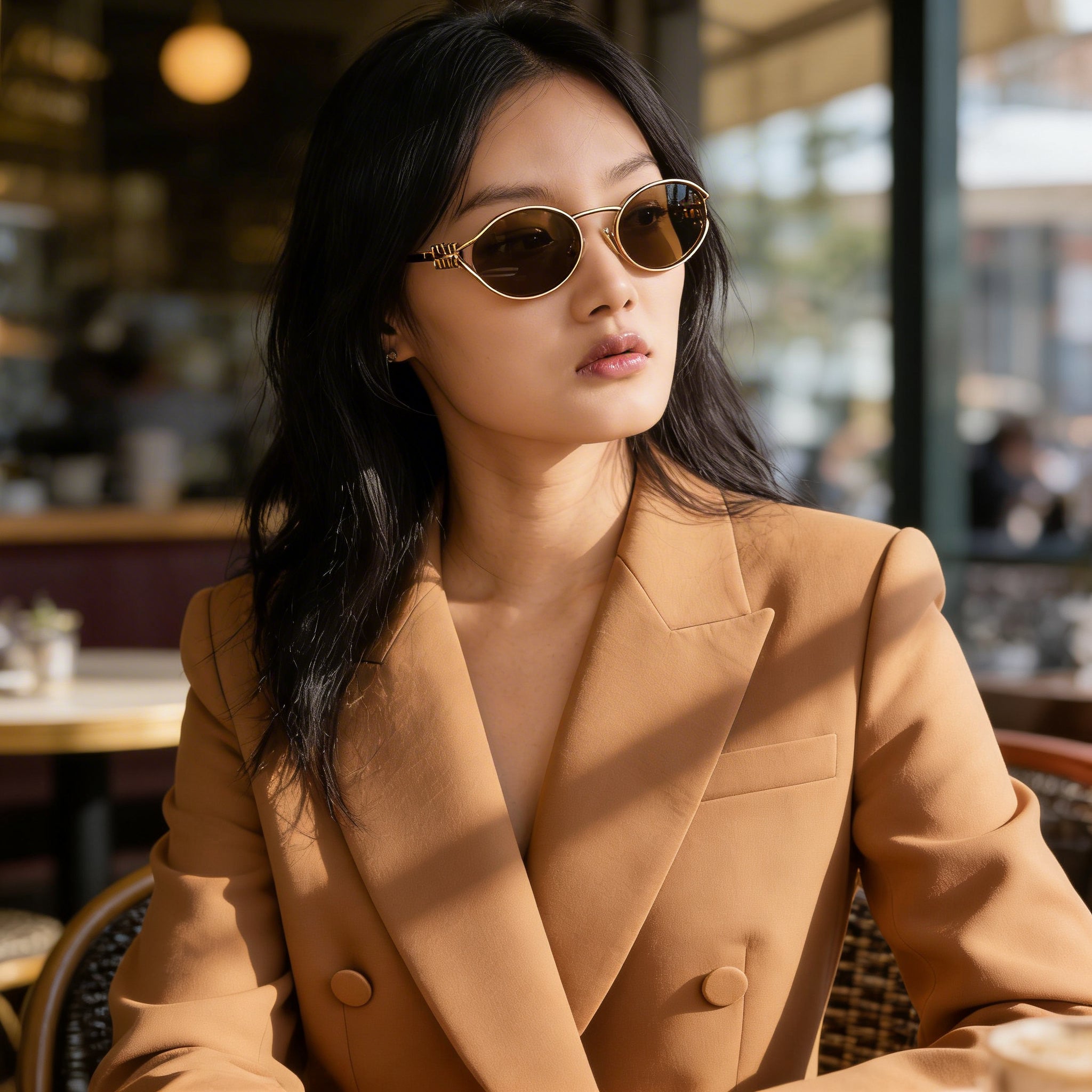 Miu Miu Classic Women's Multicoloured Metal Oval Sunglasses with Dark Brown Lenses, 54mm Lens Width, Photo 6