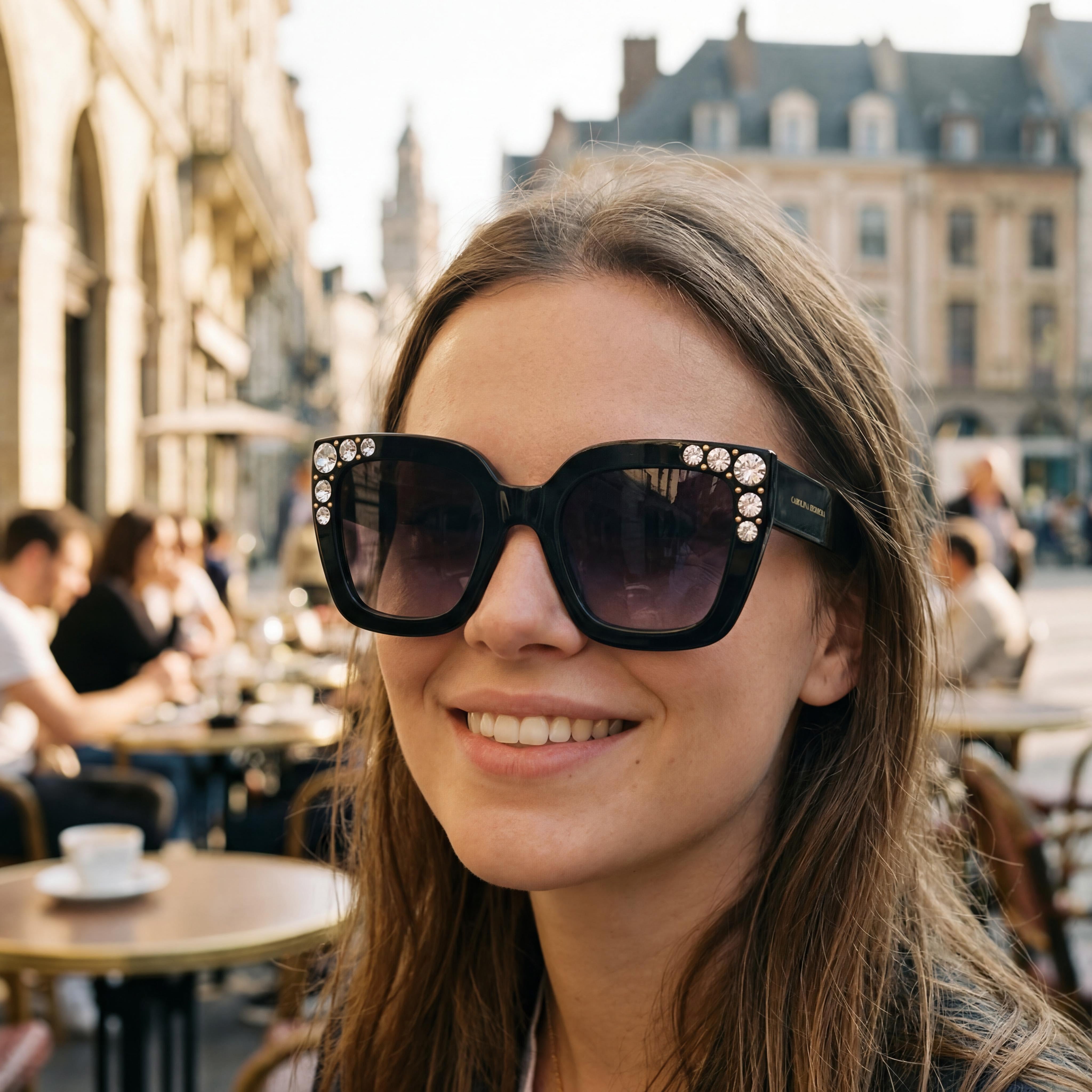 Carolina Herrera Her 0130/S Women's Black Gemstones Gold-logo Plastic 52mm Dark Grey Shaded UV Protection, Photo 5