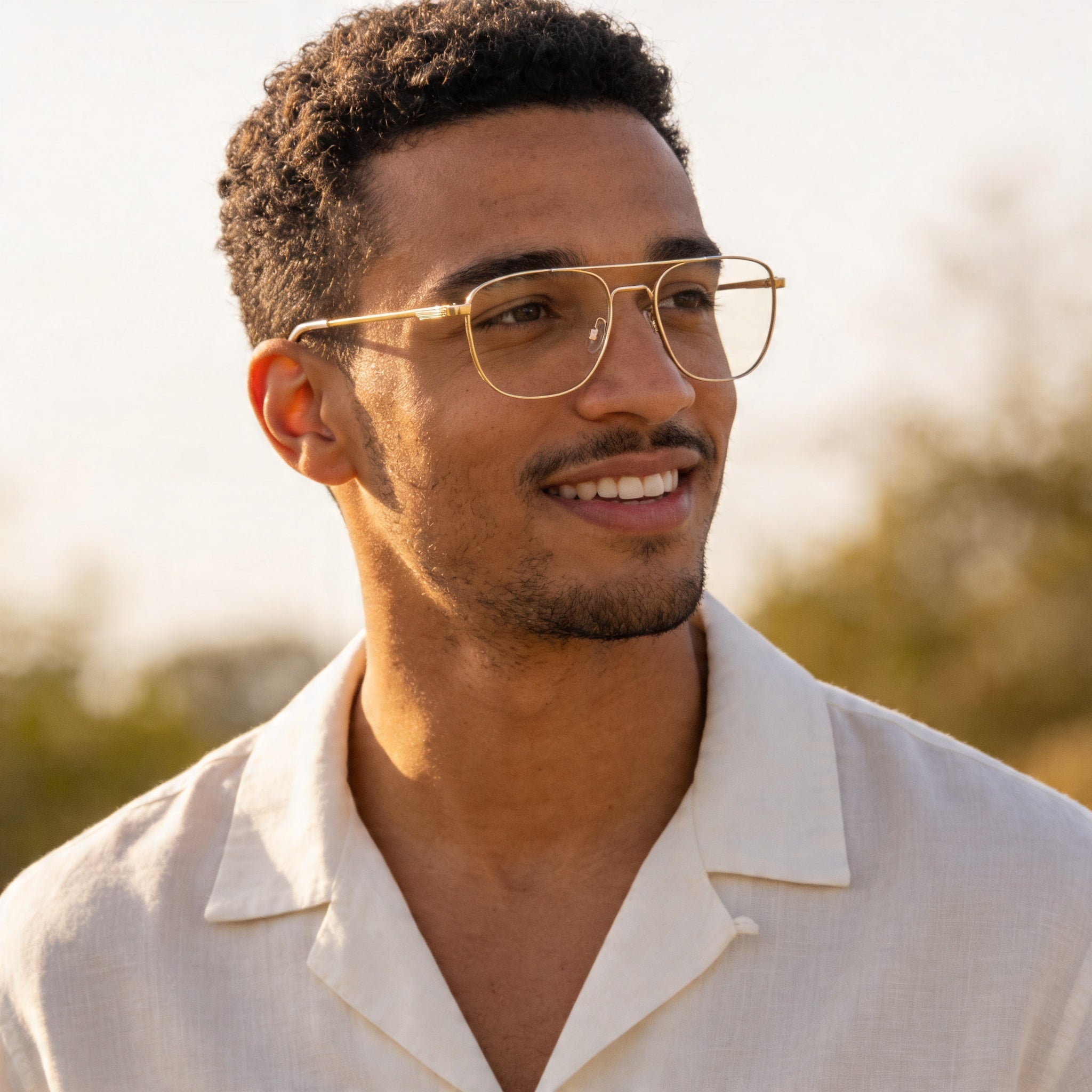 Gafas Flexon Casual para Hombre Doradas con Cristales de Plástico Transparente, Ancho del Cristal 52mm, Puente 17mm, Longitud de la Patilla 145mm, Photo 4