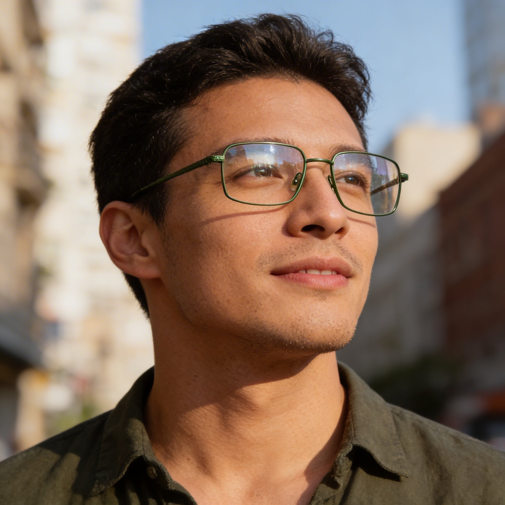 Flexon H6074 Men's Acetate Eyeglasses with Satin Olive Frame | 52mm Lens Width | 18mm Bridge Width | 145mm Temple Length, Photo 4