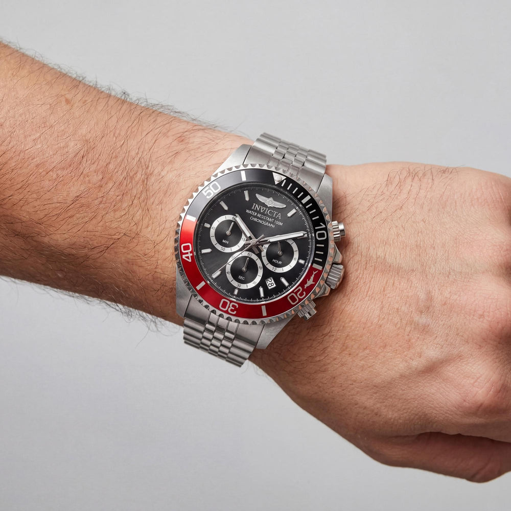 Invicta Pro Diver 49838 Unisex Silver Stainless Steel Case Black Dial Chronograph Quartz Watch 43mm