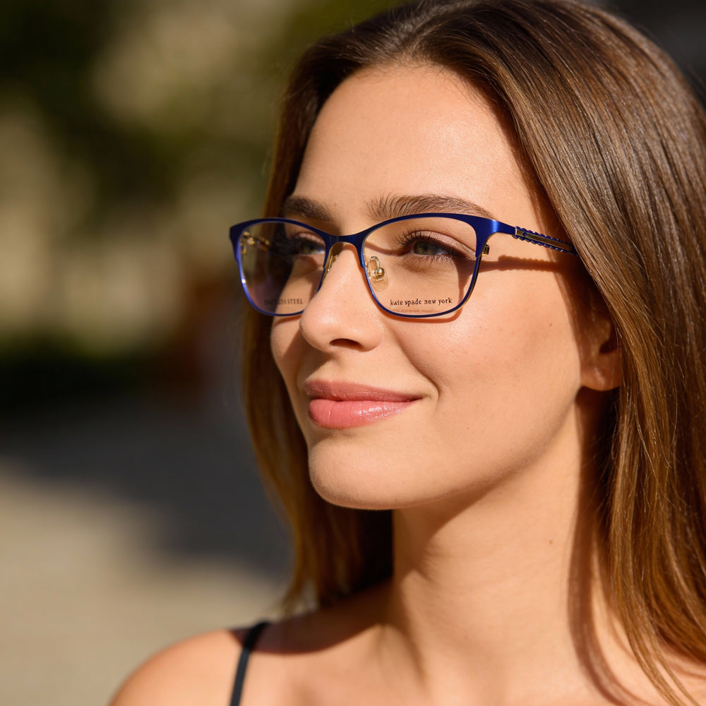 Gafas de sol Kate Spade New York Modern para mujer con montura metálica azul y lentes de policarbonato (ancho de lente de 45 mm)