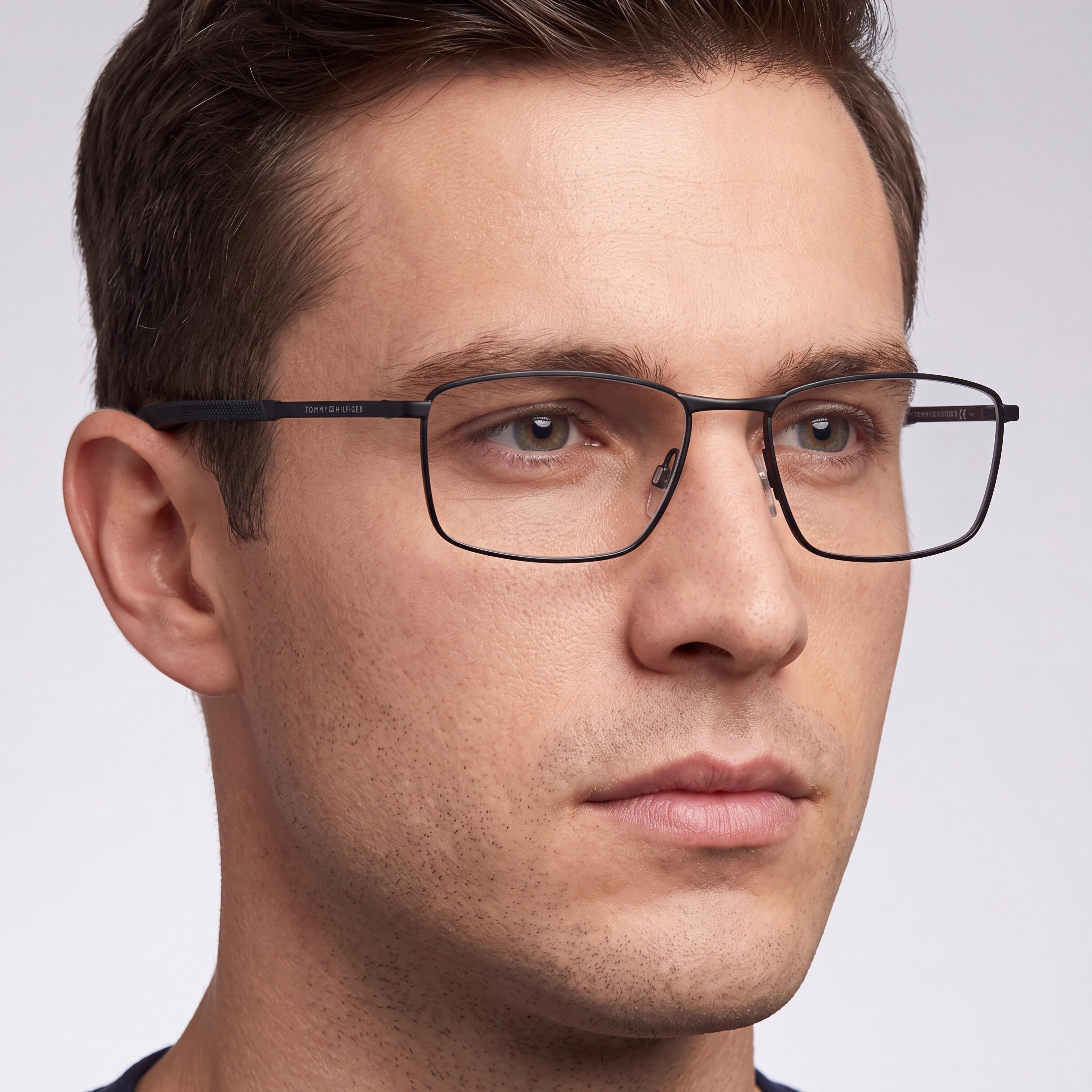 Tommy Hilfiger TH 1783 Unisex Rectangular Matte Black Metal Eyeglasses, Lens 57mm Bridge 18mm Temple 140mm, Photo 4