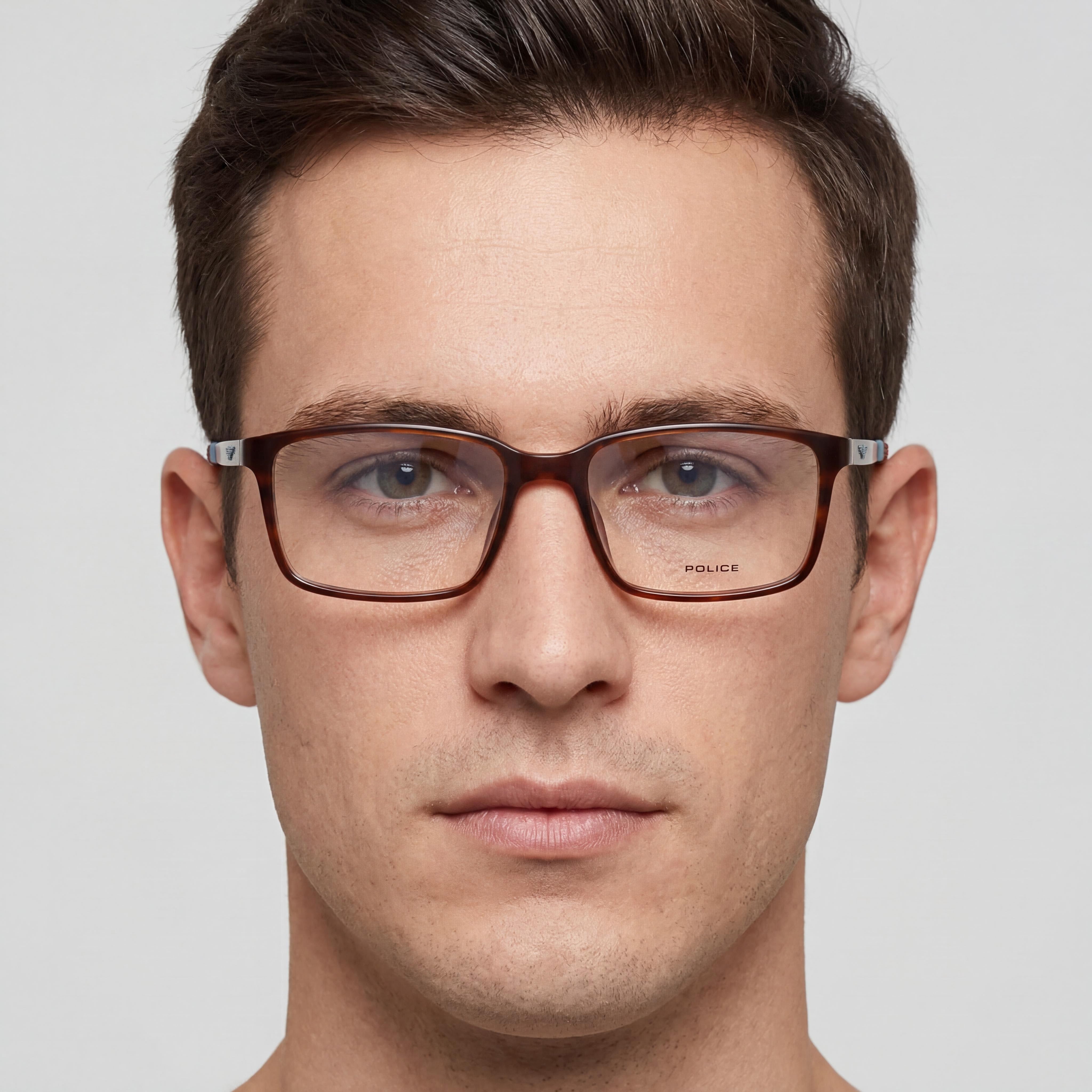 Police Modern VPLF85 Men's Semi Matt Transparent Brown Acetate and Metal Eyeglasses 54mm, Photo 4