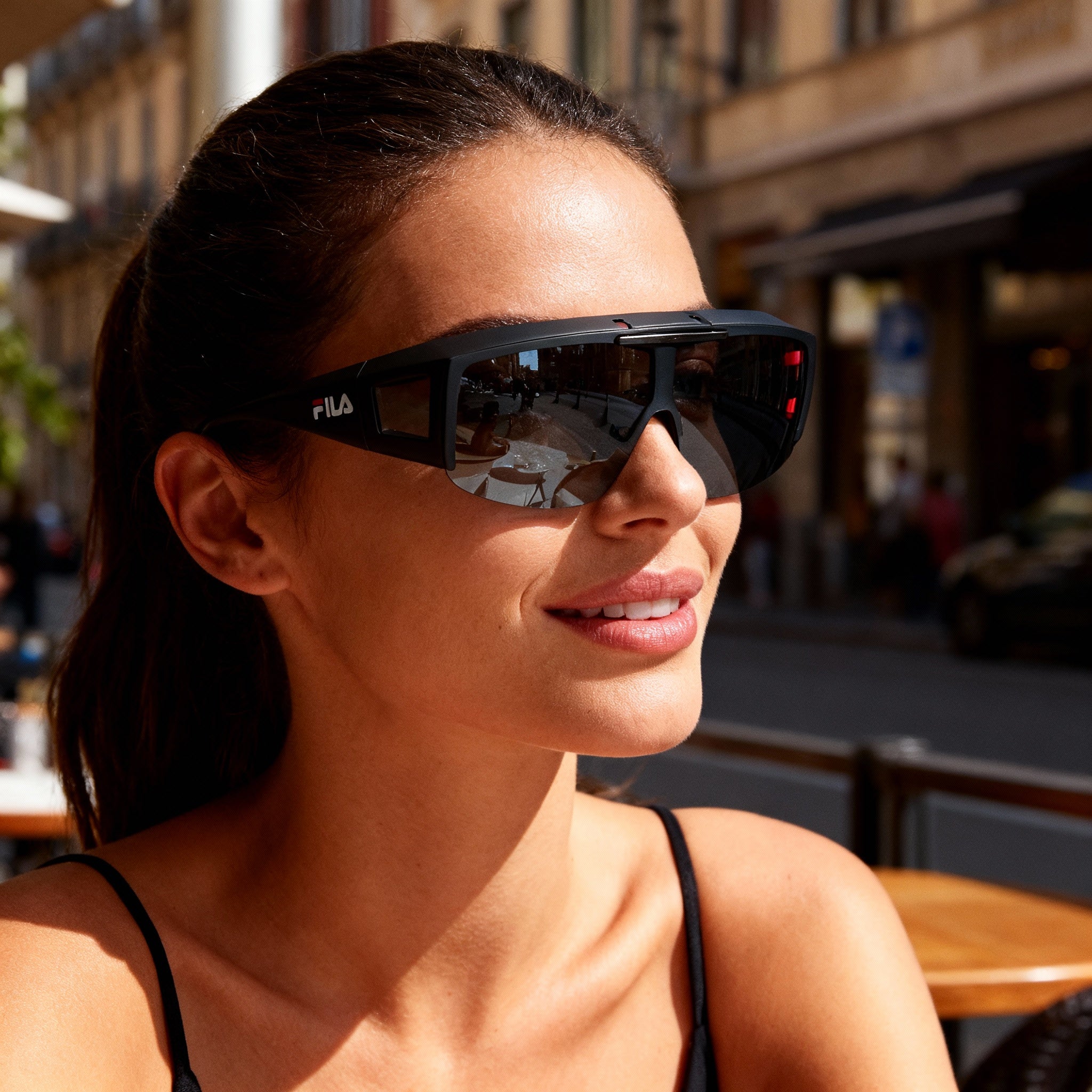 Fila Modern Unisex Matte Black Injected Frame Sunglasses with Non-Polarized Smoke Polycarbonate Lenses & UV Protection, Photo 5