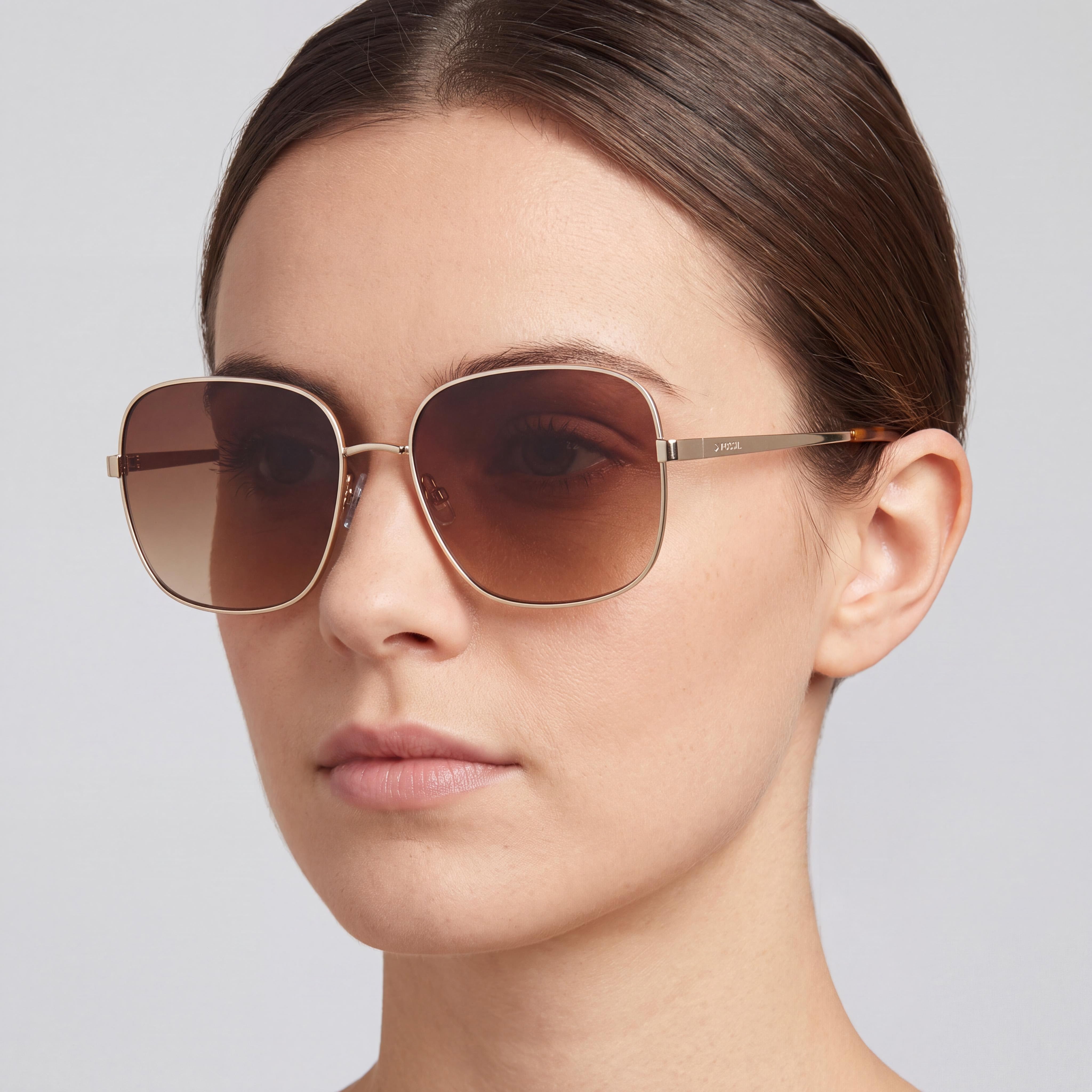 Gafas de sol Fossil Fos 2133/G/S para mujer, cuadradas de metal dorado havana, lentes marrones degradadas no polarizadas de 55 mm, Photo 5