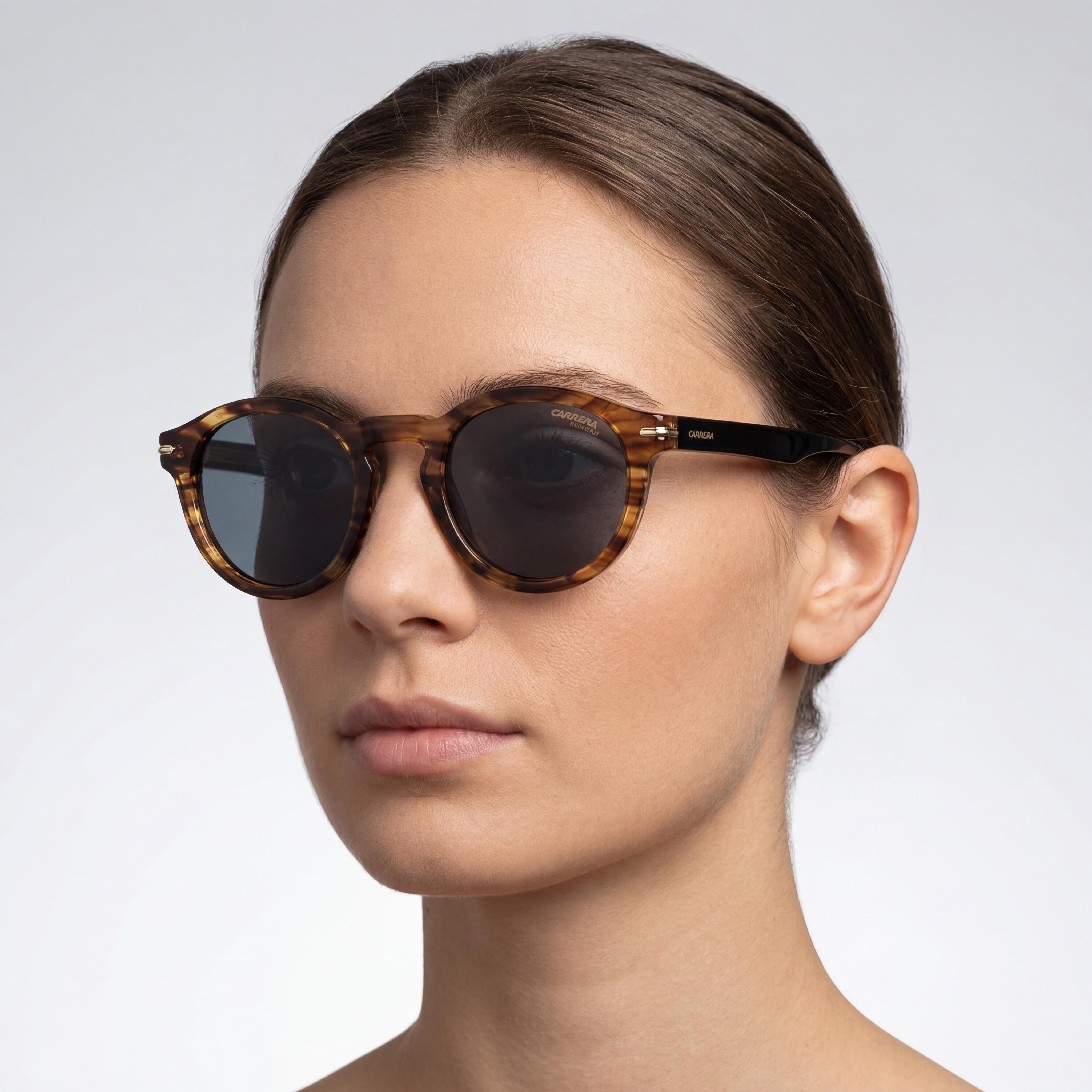 Carrera Gafas de sol de mujer modernas con montura de acetato de cuerno marrón, forma pantos, protección UV no polarizada de 48 mm, Photo 3