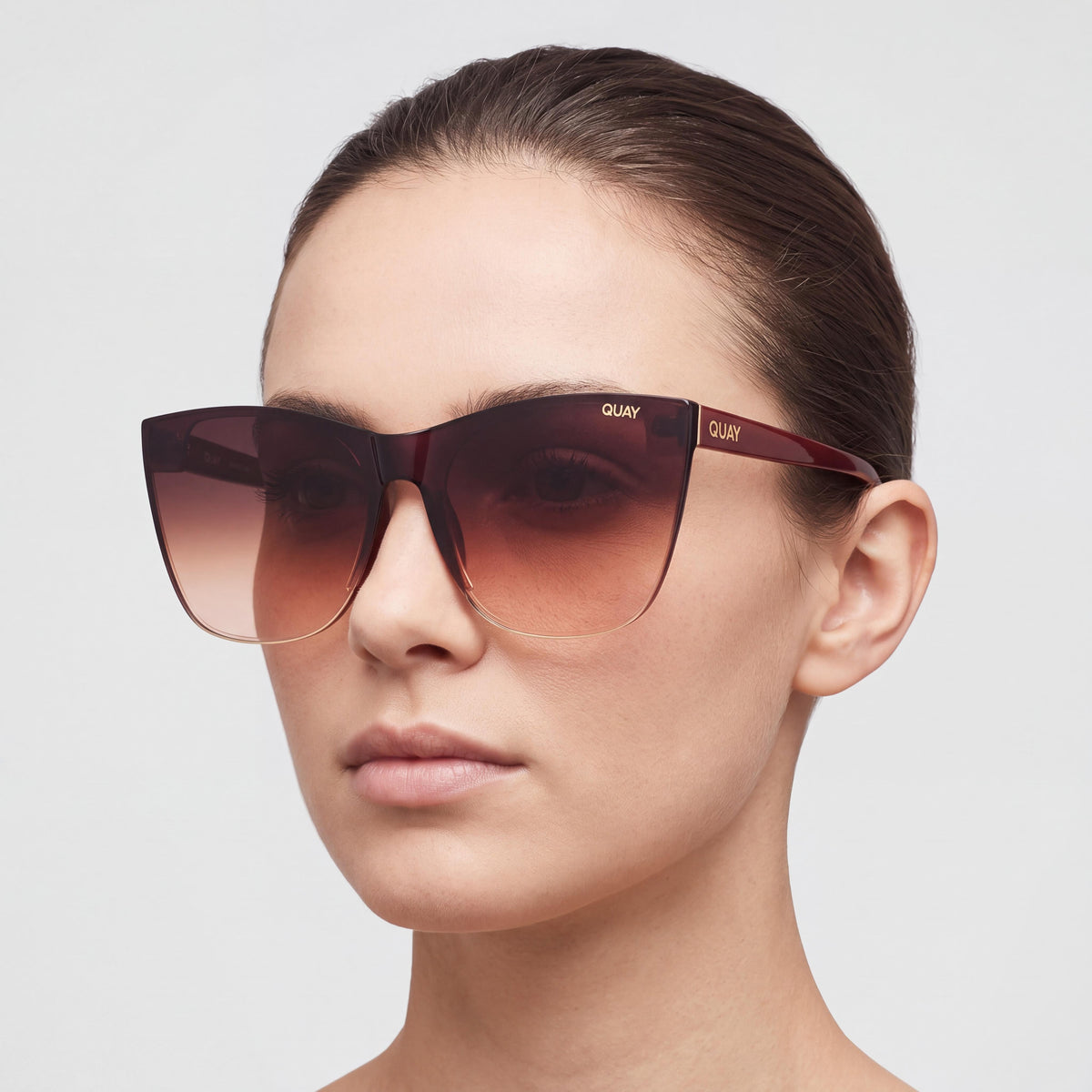 QUAY AUSTRALIA COME THRU Women's Oversized Plastic Cat Eye Brown Honey UV Protection Sunglasses, Photo 5