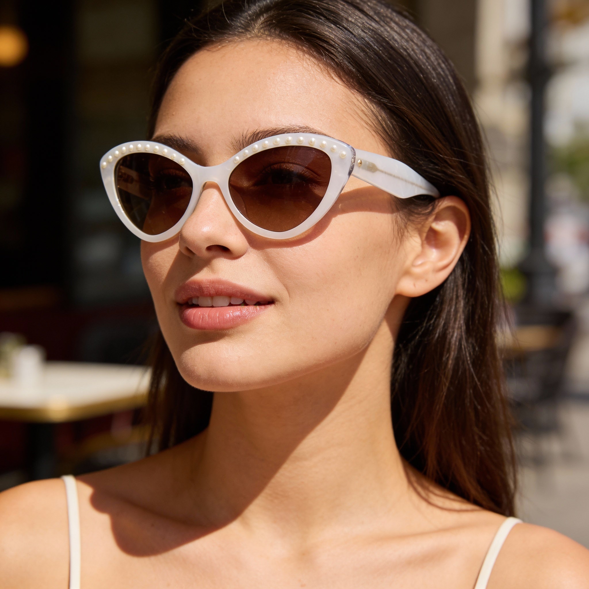 Kate Spade New York JUNI/G/S PEARL Women's White Brown Acetate Sunglasses, Brown Shaded, UV Protected, 55mm, Photo 5
