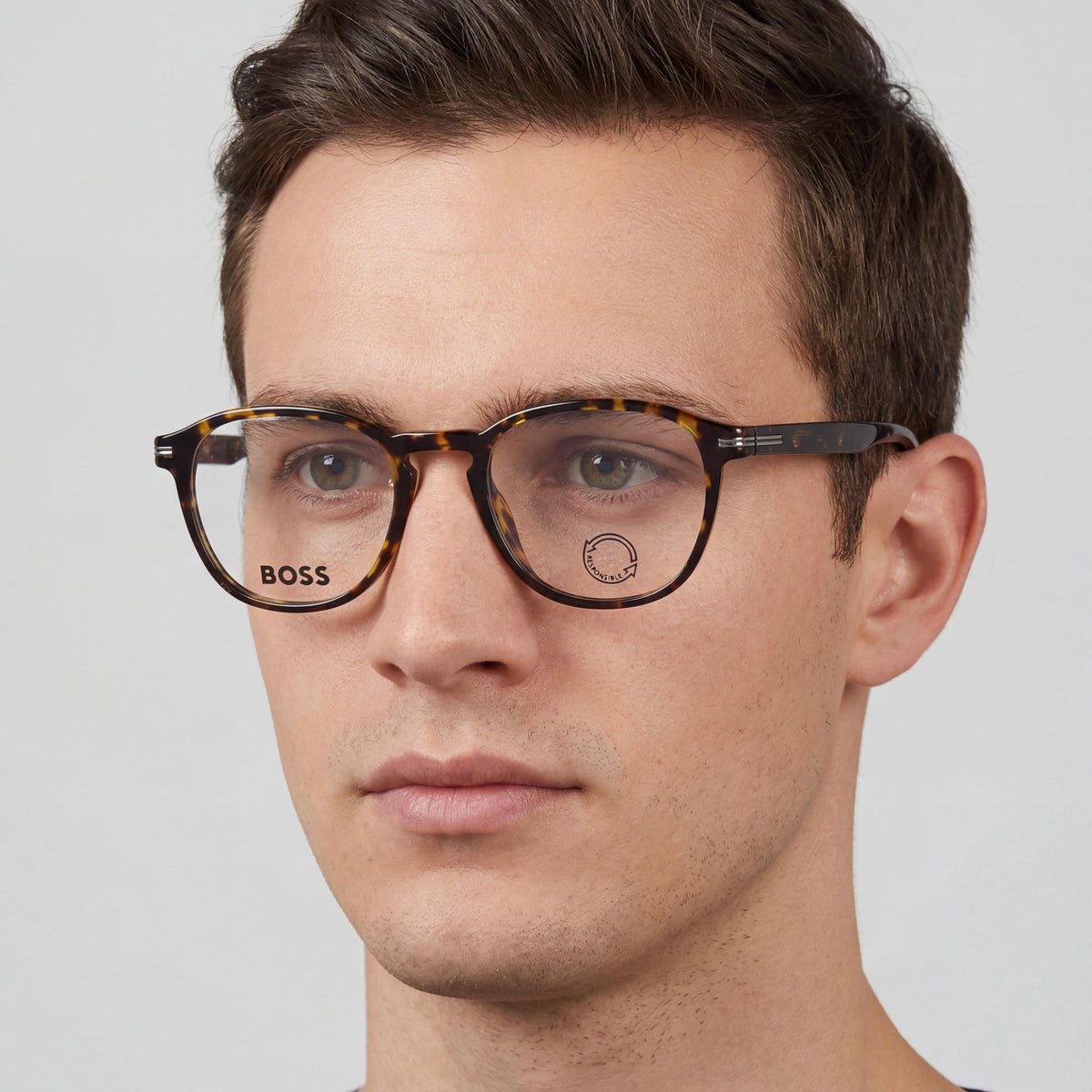 Hugo Boss Boss 1509/g White Gray Round Eyeglasses for Men, Plastic, Photo 4