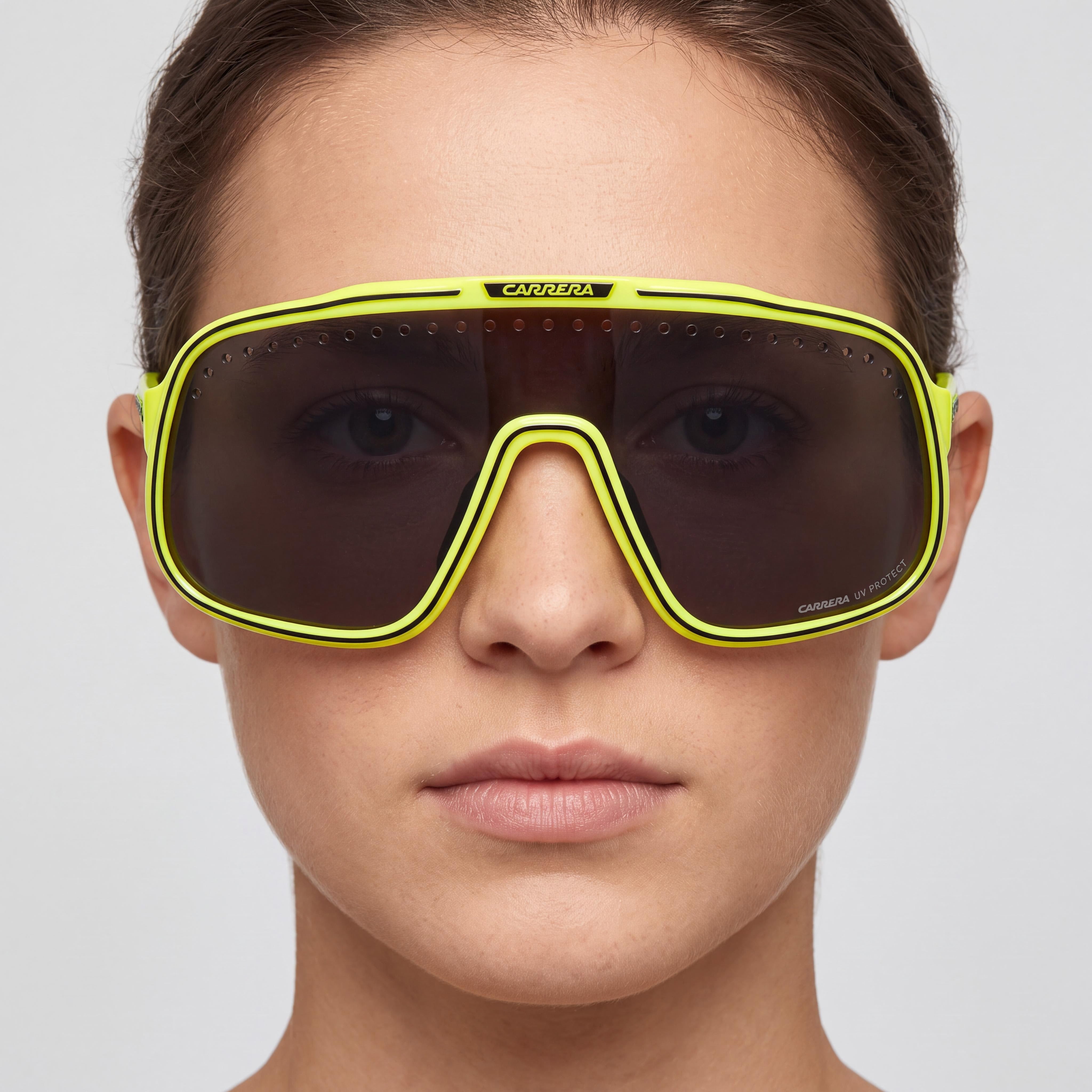 Gafas de sol Carrera C Sport 02/S Mask Unisex ligeras y plegables con montura de plástico en amarillo y negro 99-1-145, Photo 4
