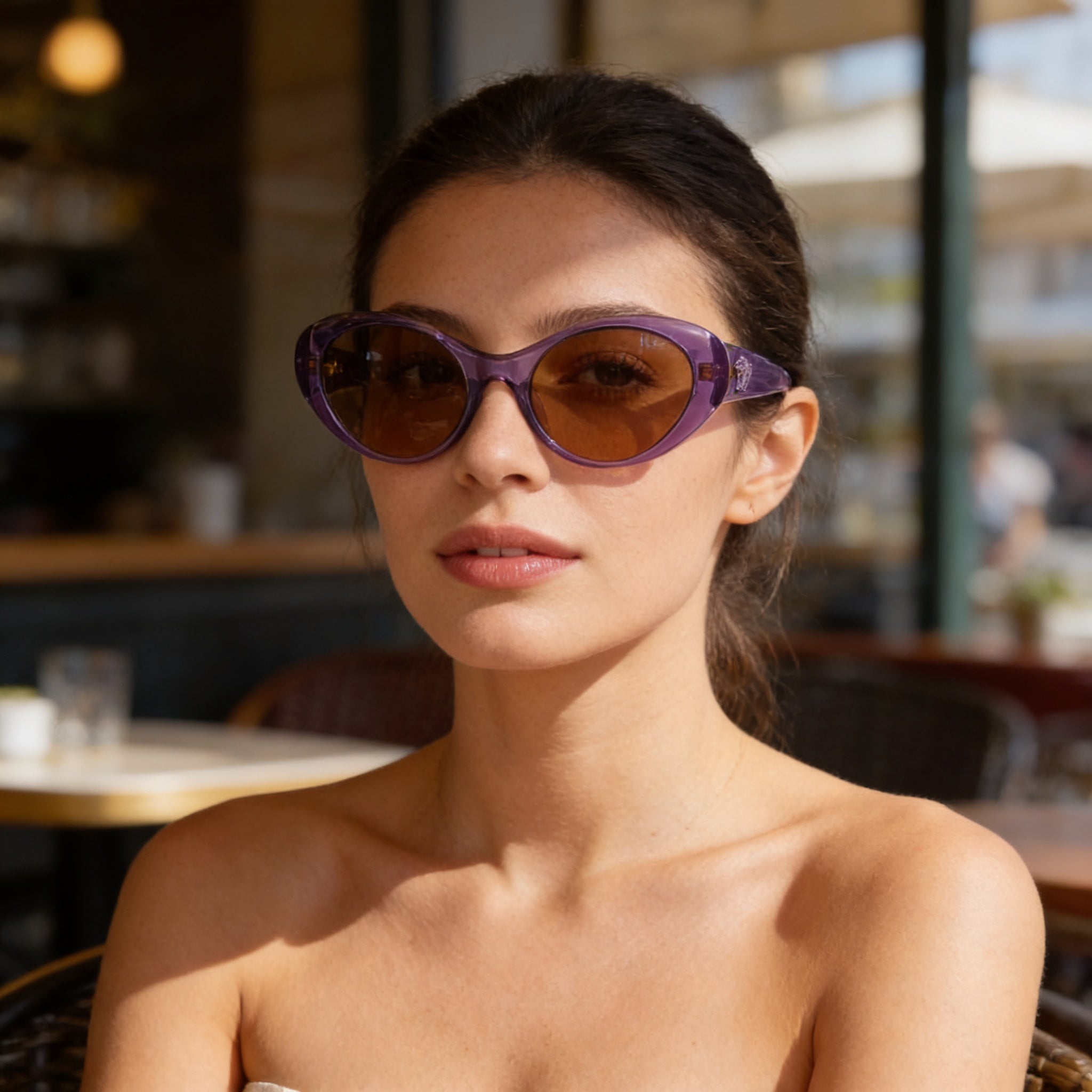 Gafas de sol Versace Ve 4455u para mujer, de plástico multicolor, montura completa, marrón oscuro, con protección UV, 53 mm, Photo 6