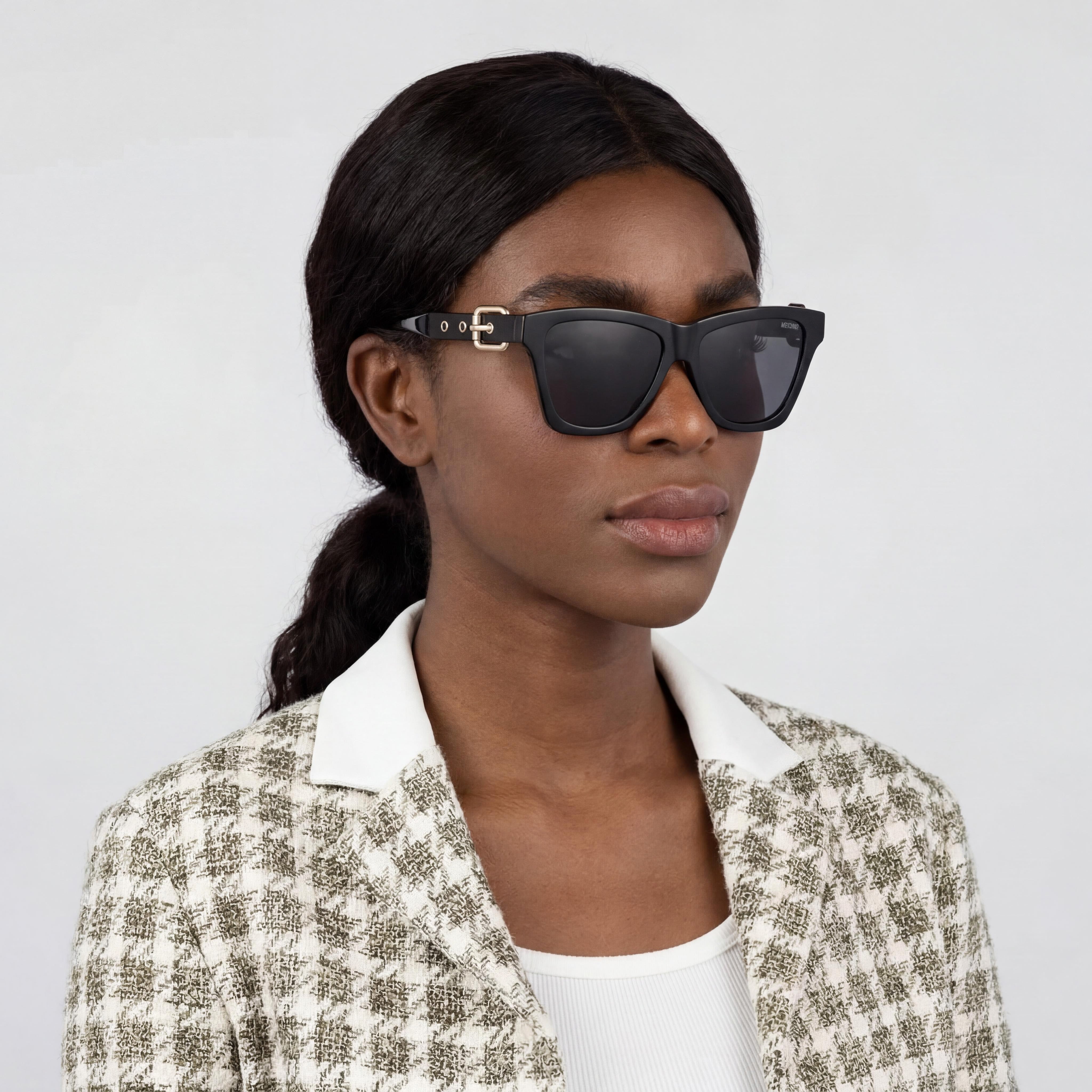 Gafas de sol cuadradas clásicas Moschino MOS131/S para mujer, montura de plástico negra/gris oscuro, lentes negras, protección UV, 54-16-140, Photo 5