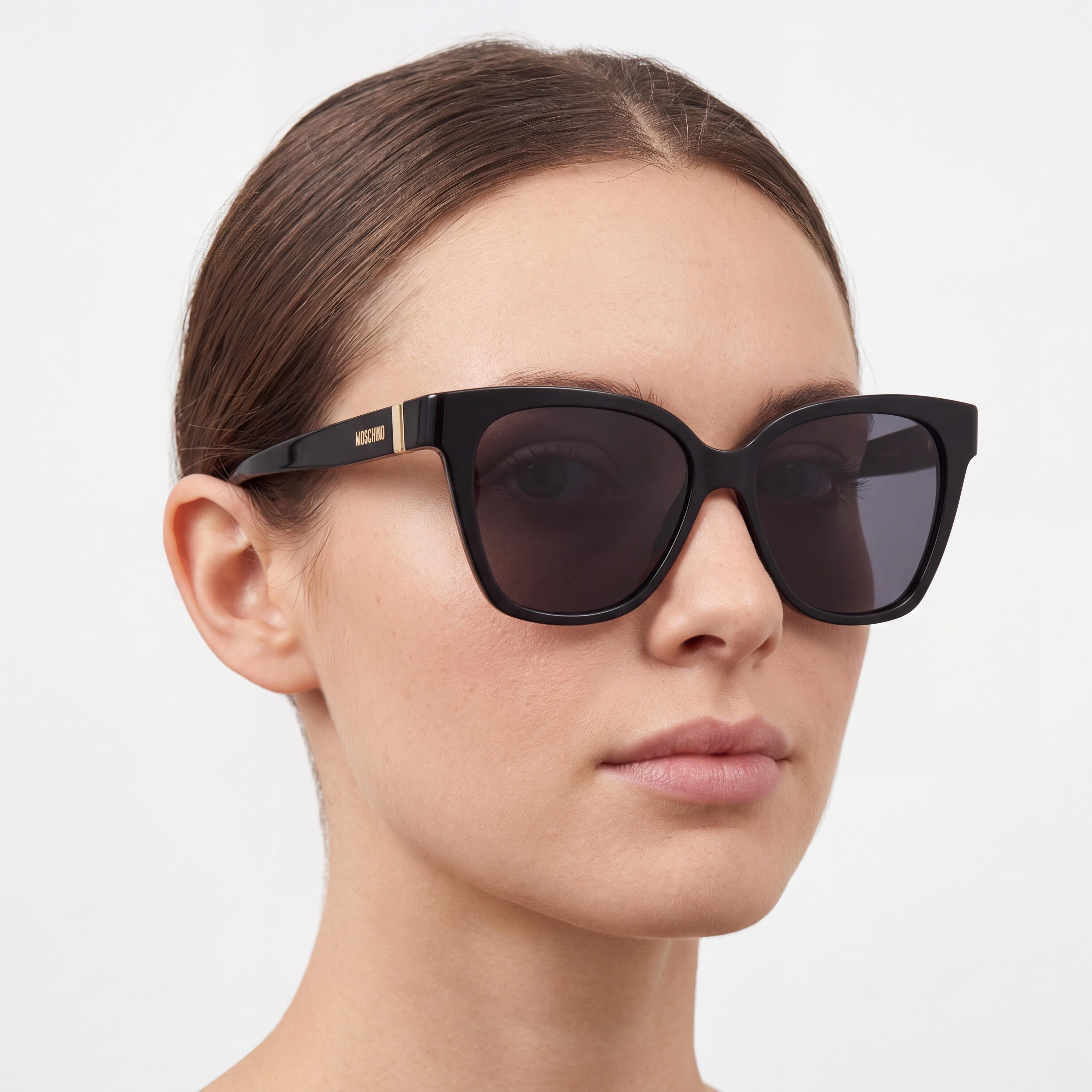 Moschino MOS066/S Women's Black Gold-logo Plastic Cat Eye UV Protection Sunglasses 55mm, Photo 5