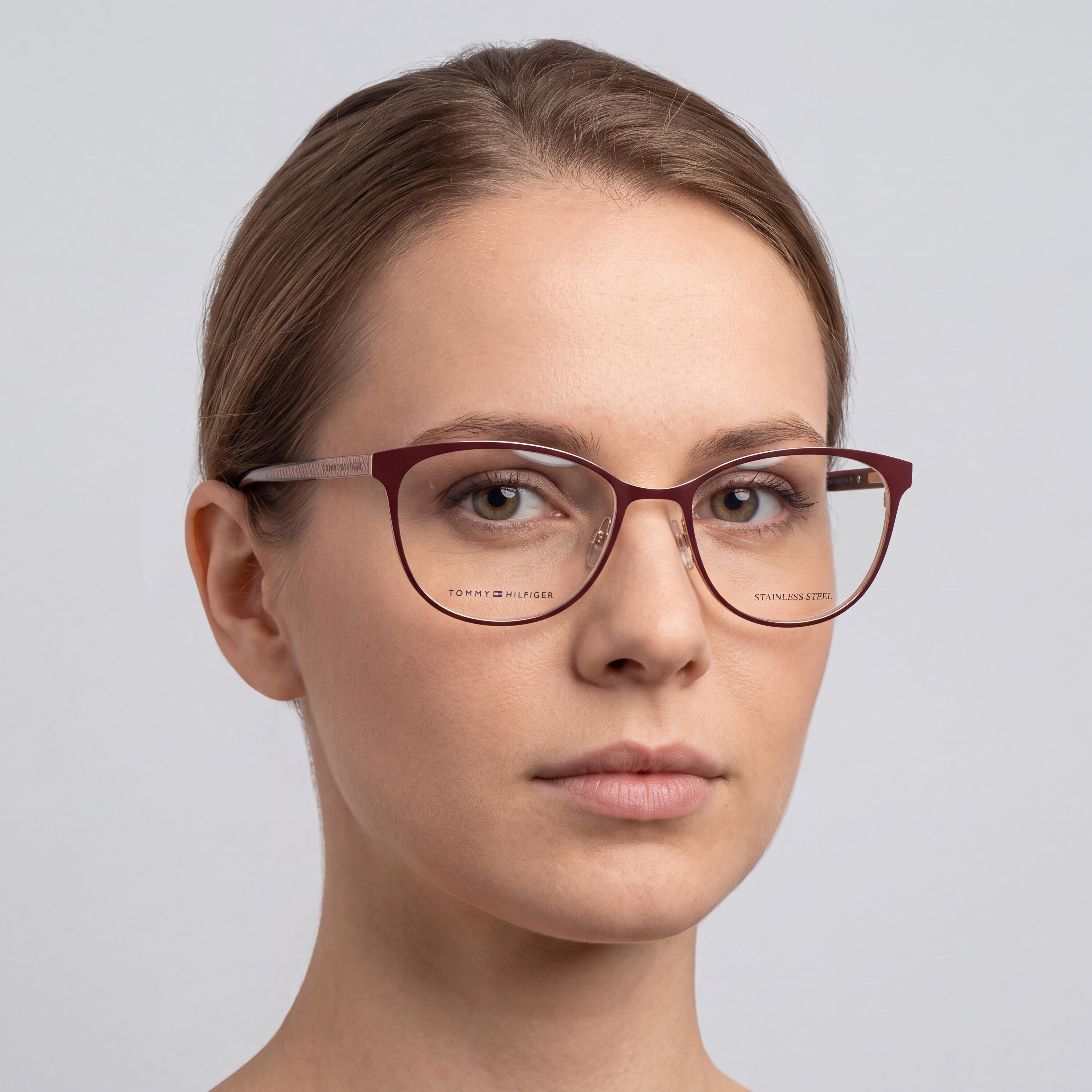 Tommy Hilfiger Cat Eye Women's Stainless Steel Frame Red Glitter Non- Polycarbonate Lenses 53mm, Photo 4