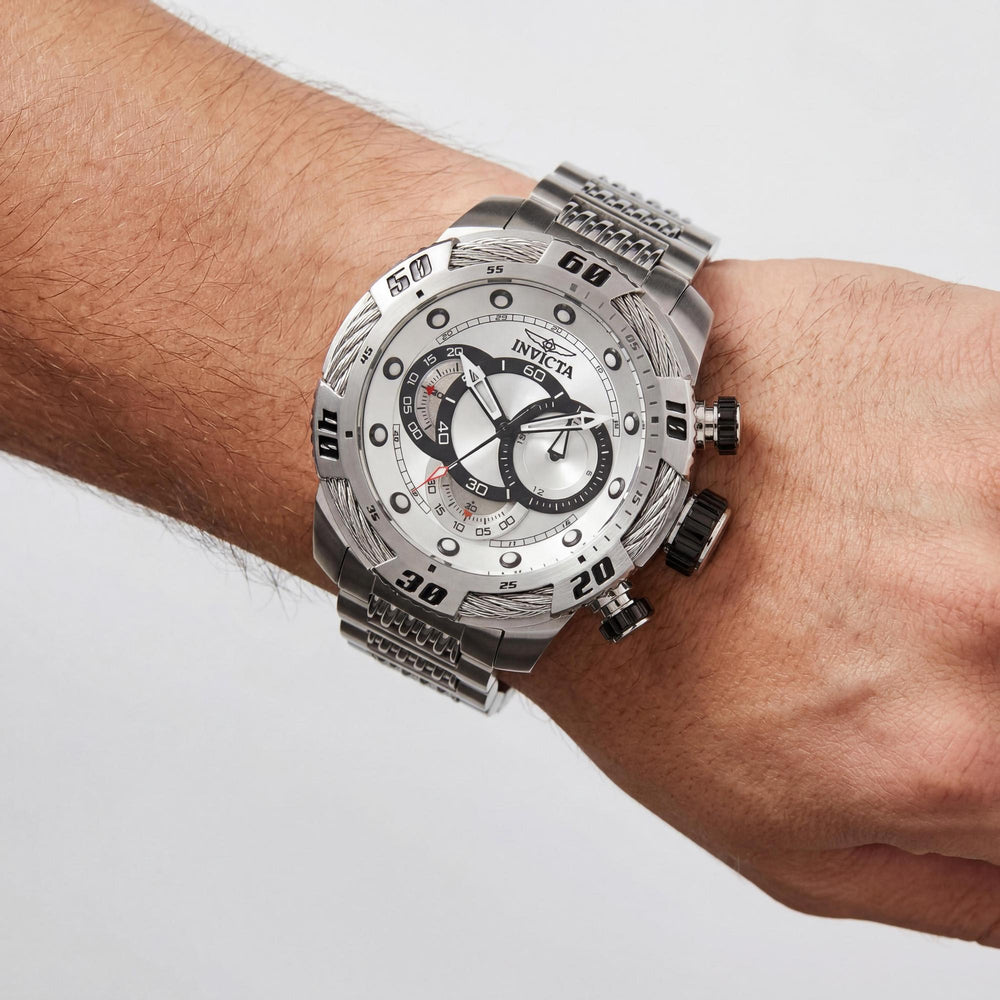 Invicta Bracelet Men's Chronograph GMT Silver Dial Stainless Steel Case & Bracelet 100M Water Resistant Watch 50mm
