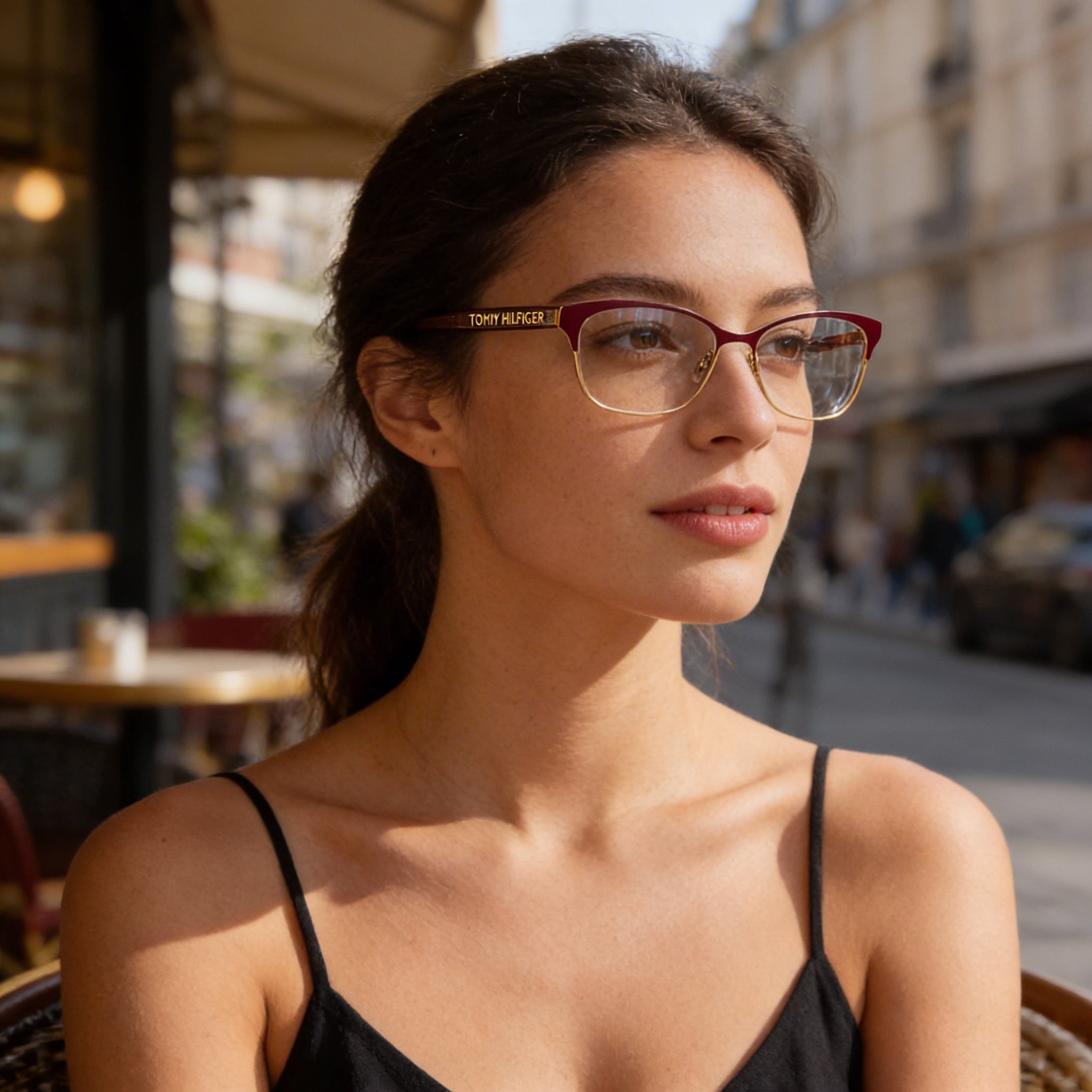 Tommy Hilfiger T. Hilfiger 1777 Women's Cat Eye Red Glitter Gold Stainless Steel 52mm Eyeglasses, Photo 3