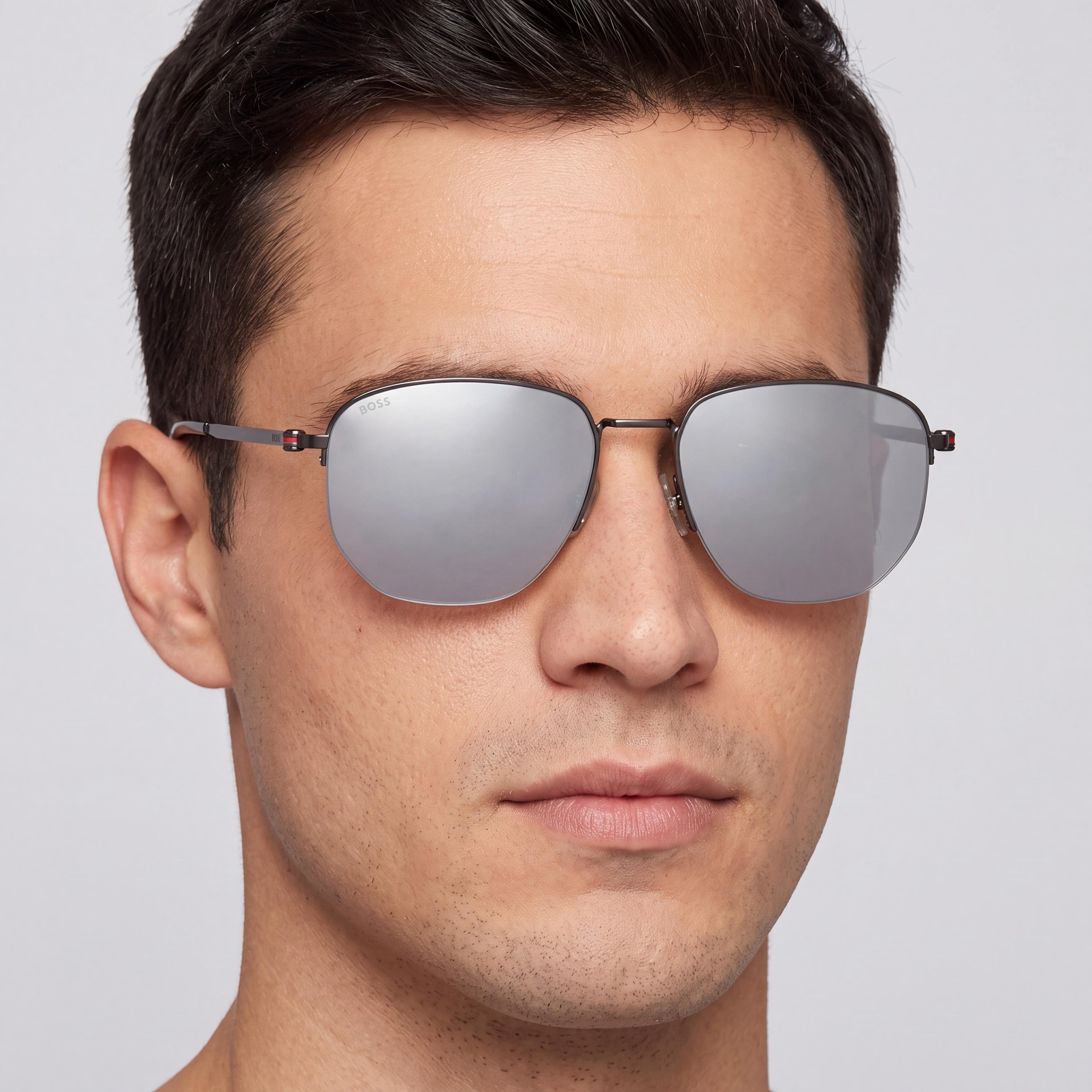 Hugo Boss Boss 1538/F/Sk Men's Acetate Matte Dark Ruthenium Silver Frame Silver Lens Sunglasses 57mm UV Protection, Photo 4
