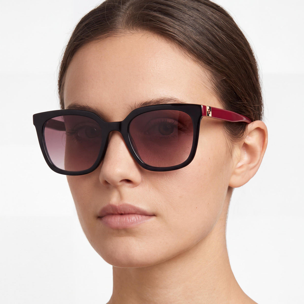 Gafas de sol Carolina Herrera para mujer, modernas, con montura de acetato negra y roja, lentes rosas de doble tono sin polarizar, 53 mm, Photo 4
