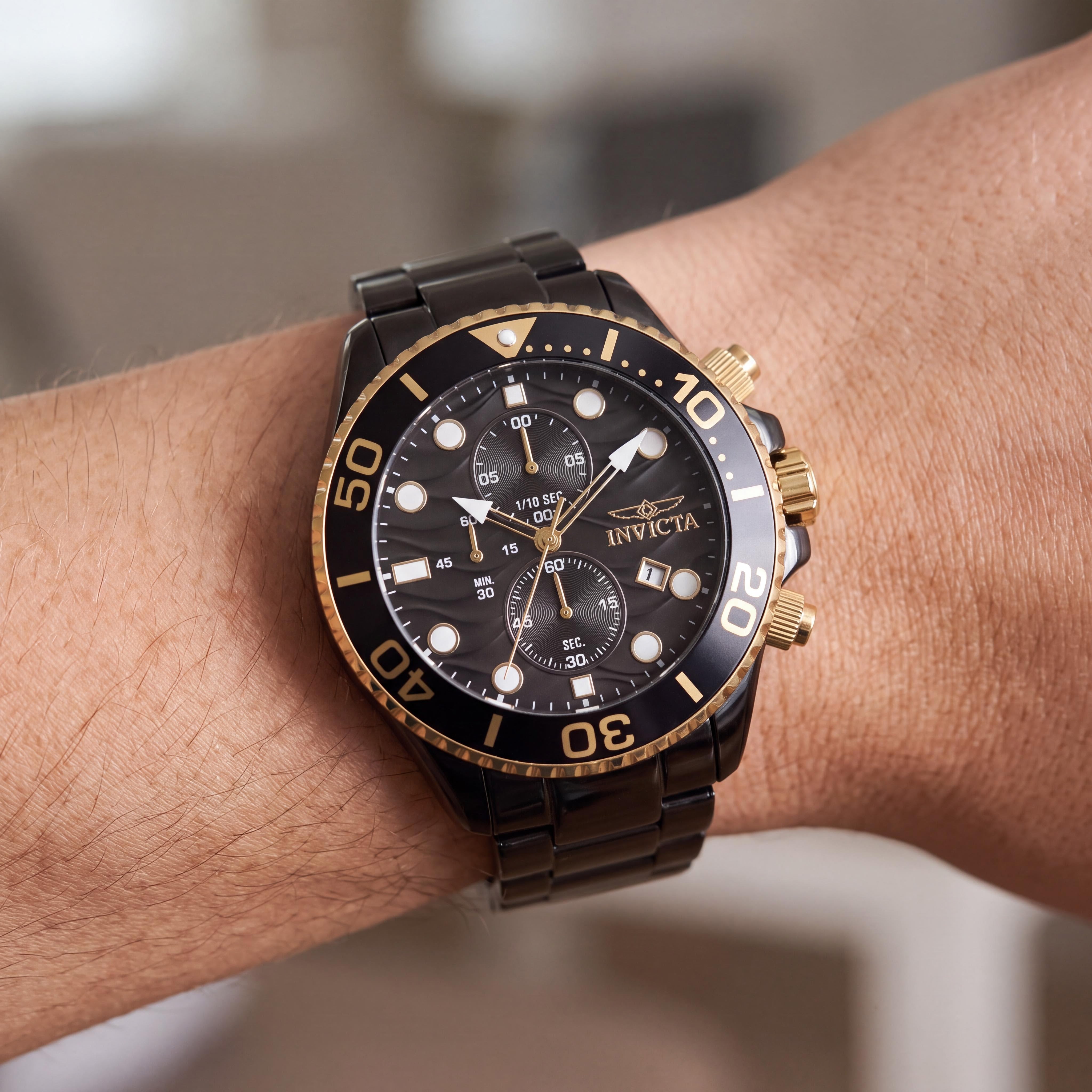 Invicta Pro Diver 50222 Men's Black Stainless Steel Chronograph Quartz Bracelet Watch, 53mm, Photo 3