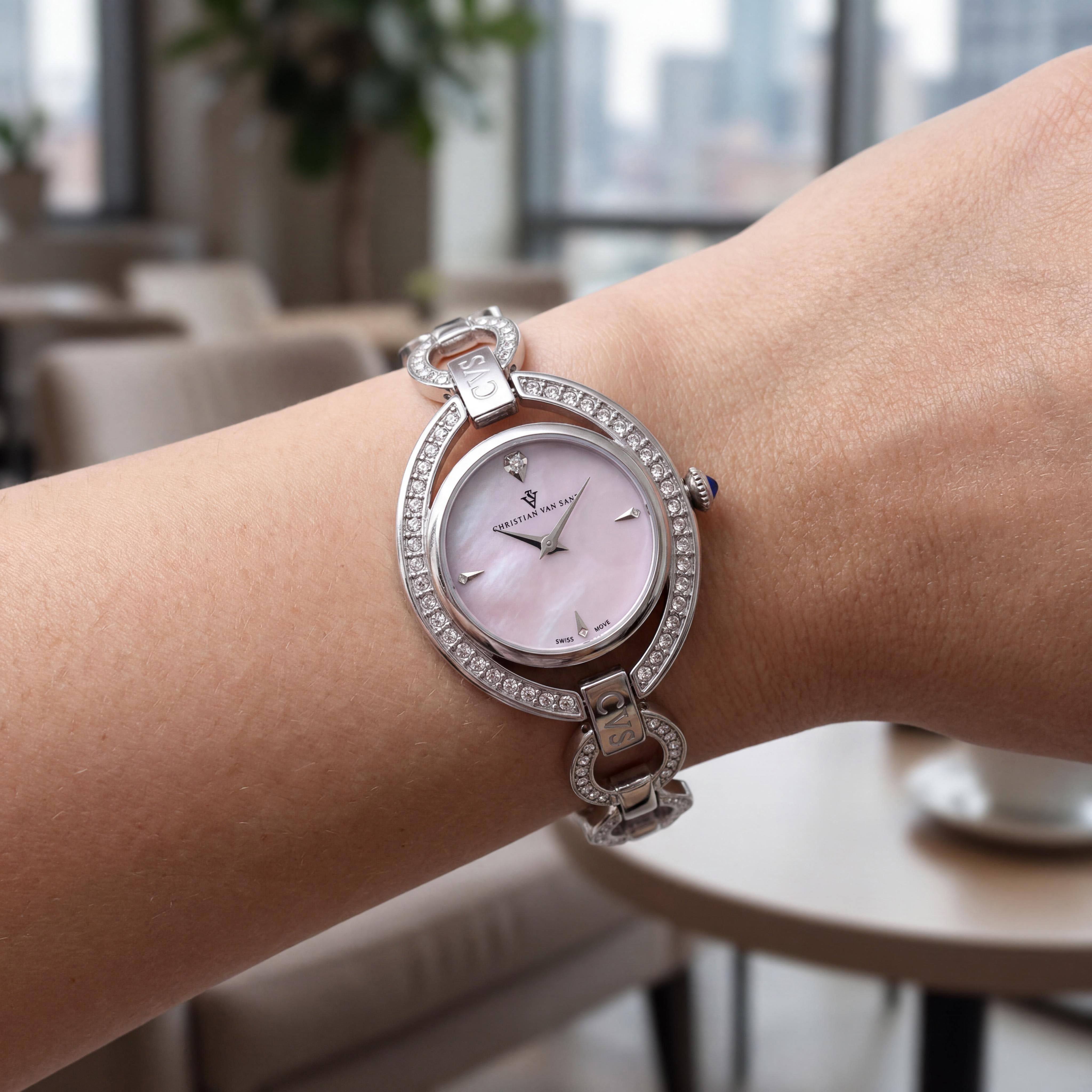 Christian Van Sant CV2931 Women's Silver Stainless Steel Case & Bracelet Pink Dial Quartz Watch, Water Resistant, Photo 4