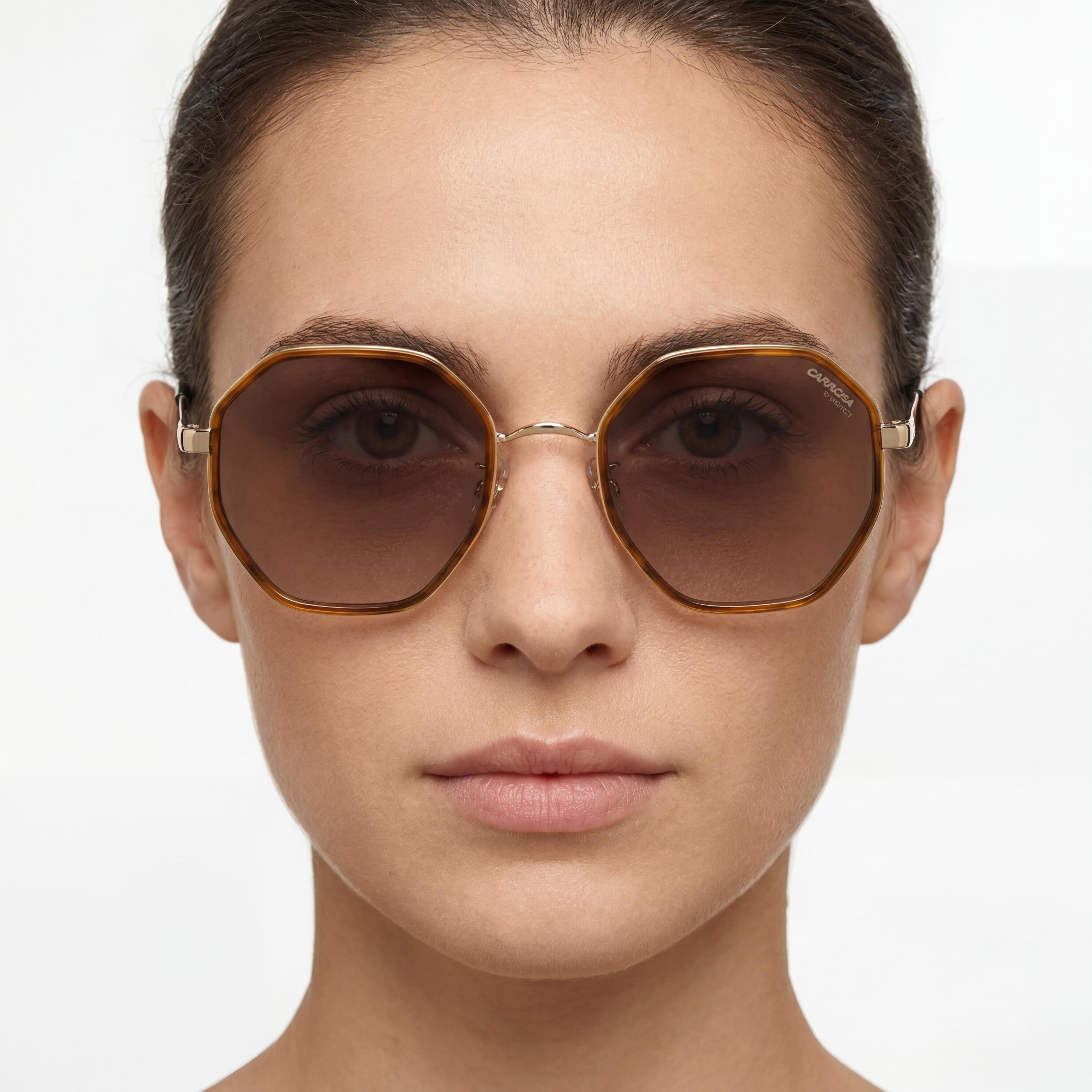 Gafas de sol Carrera Modern de mujer, armazón de cuerno y metal marrón, lentes marrones degradadas, protección UV 53mm, Photo 4