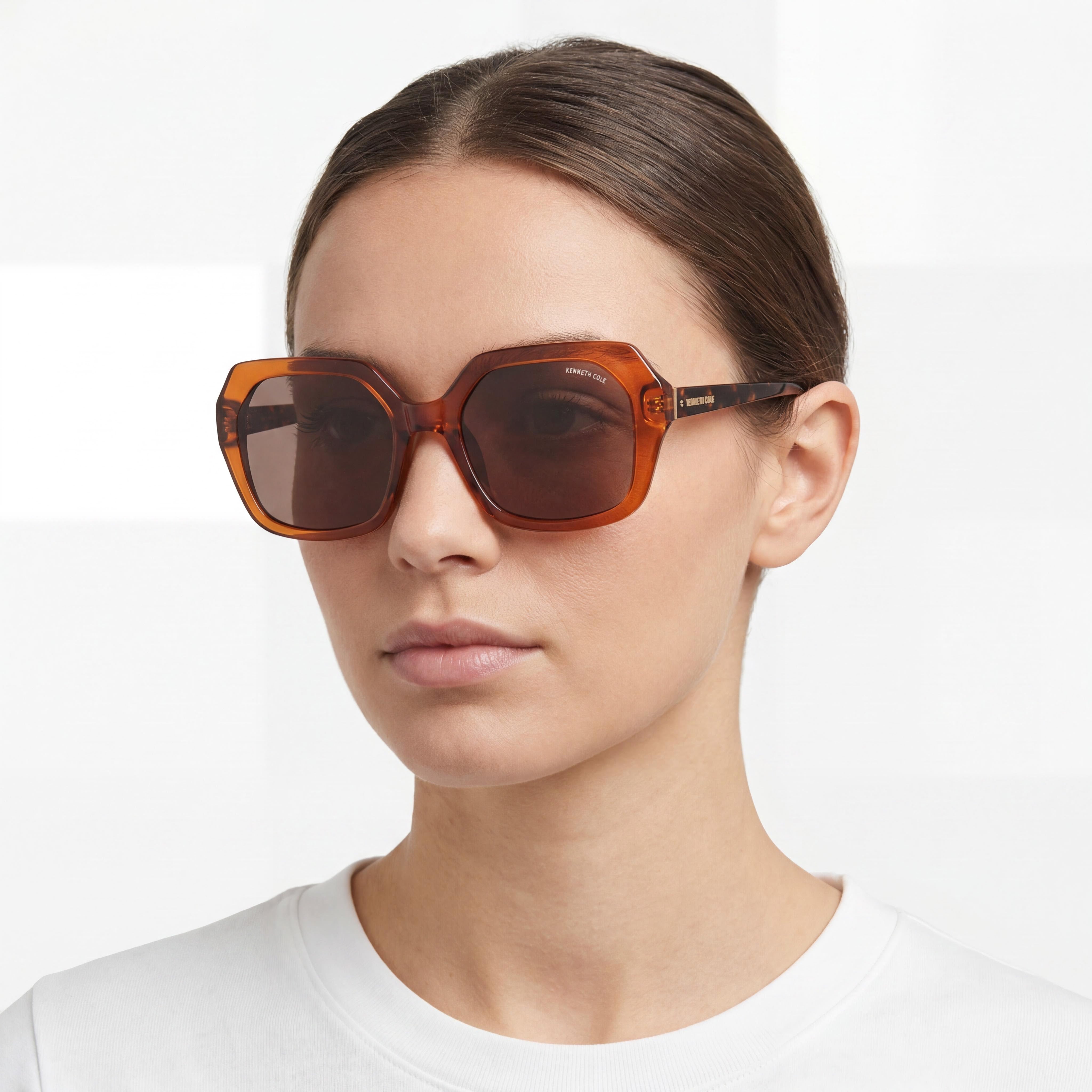 Gafas de sol Kenneth Cole New York Kc5748f para mujer, plástico marrón oscuro brillante, marrón degradado, sin polarizar, UV, 57-17-135, Photo 4